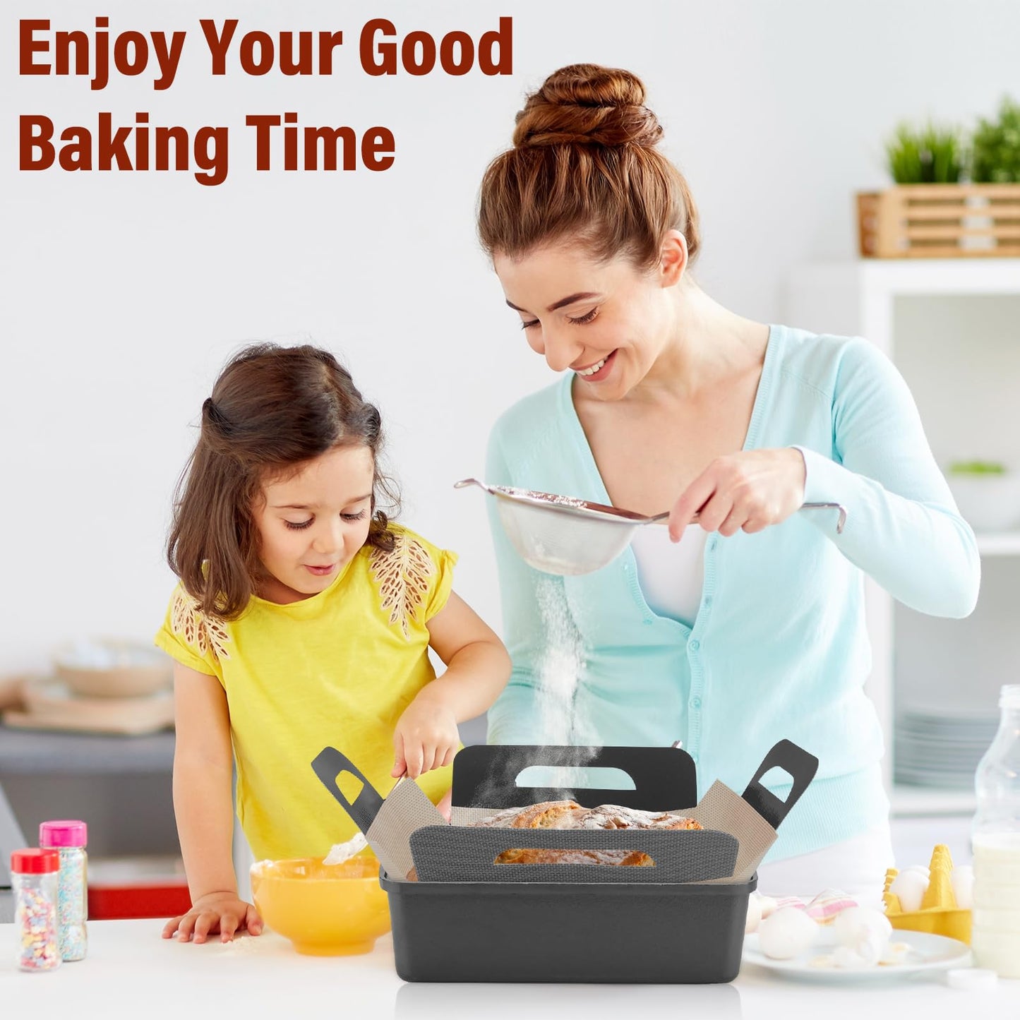 Upgraded Loaf Pan Liners with 4 Handles, 2 PCS Reusable Silicone Bread Sling, Bread Sourdough Baking Mat Non-Stick & Easy to Clean, Best Fits 9x5" or 1.5lb Loaf Pans, Black