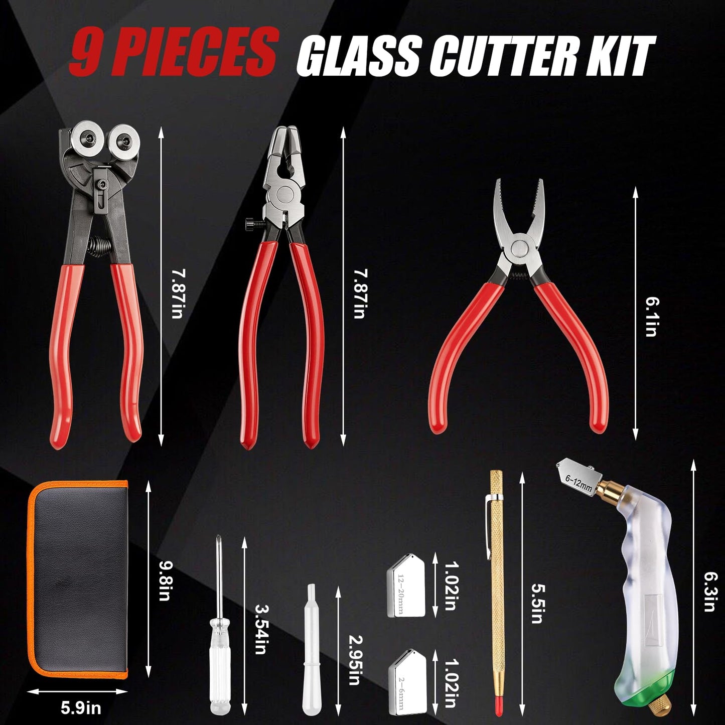Glass Cutter, Upgrade Stained Glass Breaking Pliers, 2-20MM Glass Cutter Kit, Heavy Duty Glass Cutting Tool for Stained Glass, Tiles, Mosaics Cutting and Breaking