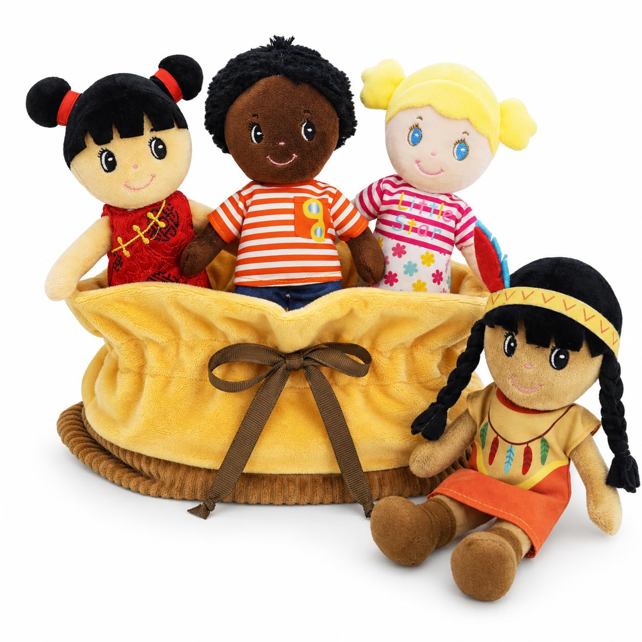 June Garden Soft Baby Doll Set - Multicultural Diversity 8.5" Plush Baby Dolls with Storage Bag - Gift for Infants and Toddlers