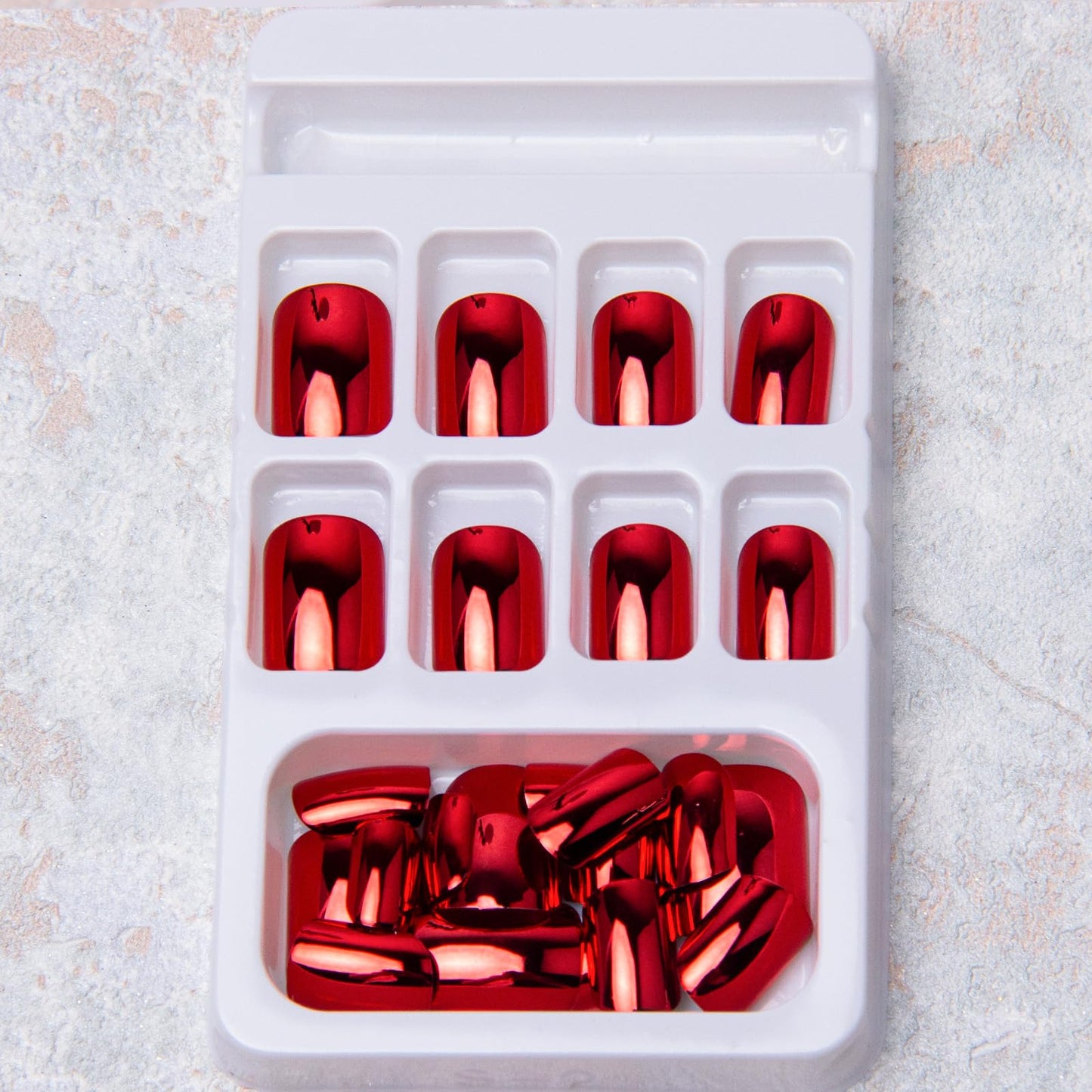 Red Press on Nails Short Square Fake Nails Mirror Chrome False Nails Shiny Glossy Acrylic Nails Wine Red Artificial Nails Press ons Metal Glue on Nails for Women Girls Manicure Nails Decoration 24Pcs