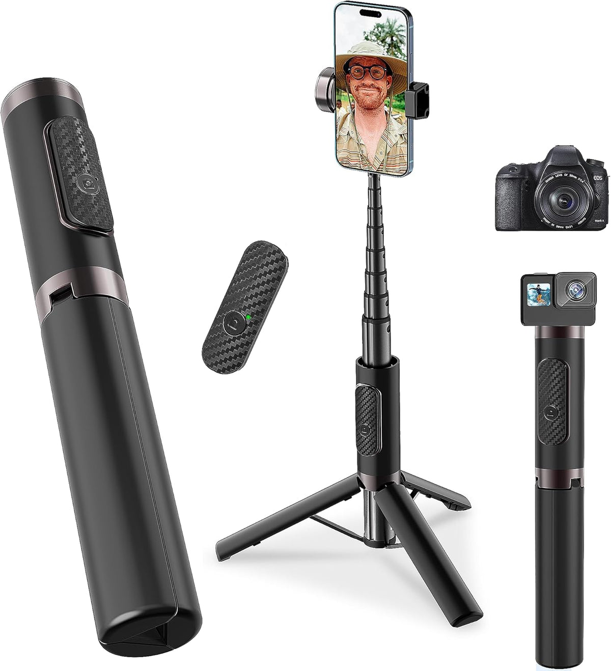 Selfie Stick Aluminum Alloy Selfie Stick Tripod with Remote Foldable Travel Tripod Stand 270 Rotation Compatible with iPhone/Android/Go Pro Camera