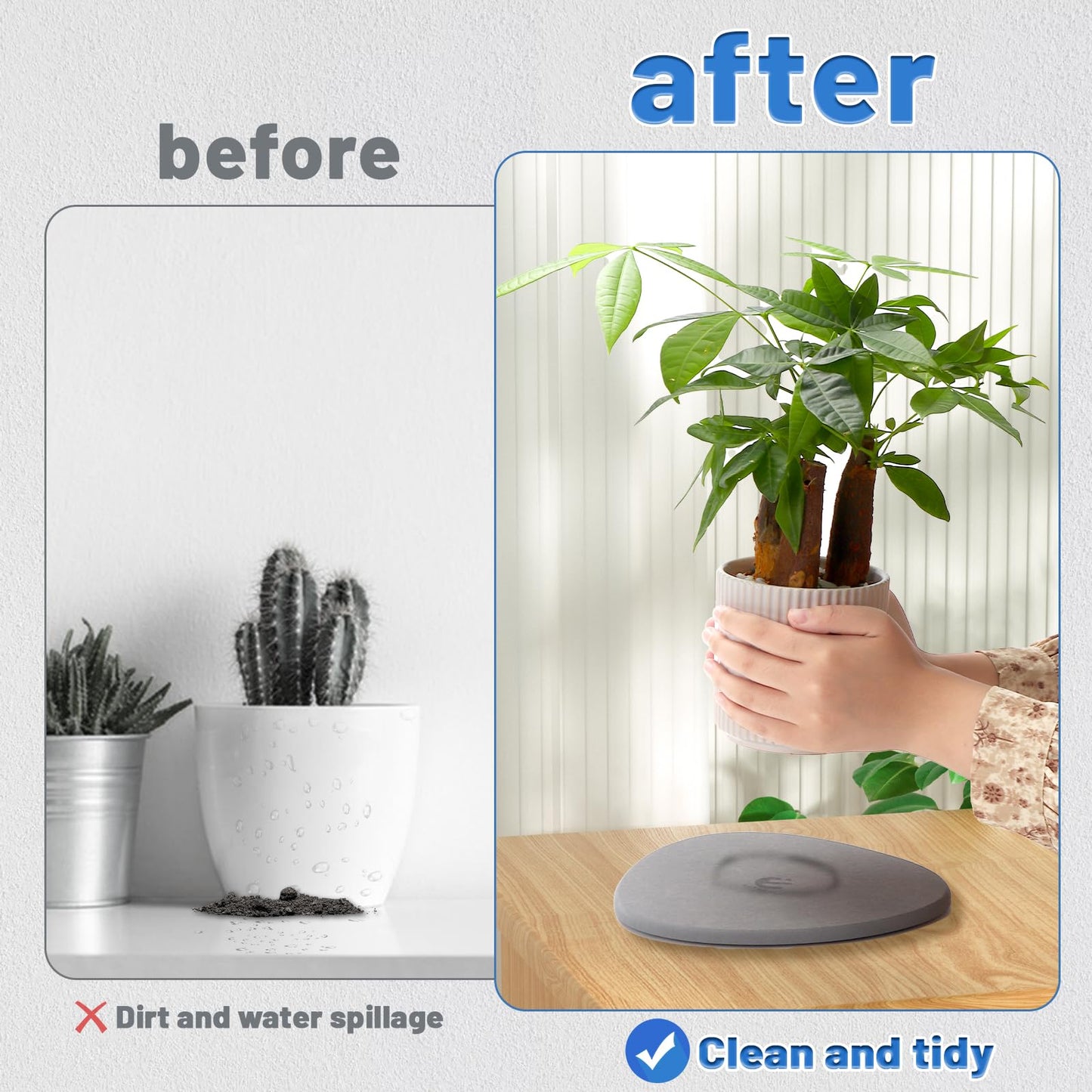 Elfcool Quick Dry Absorbent Flower Pot Saucer Dirp Tray Diatomaceous Earth Plant Mat for Indoor Outdoor Plants (8''&12''-Dark Grey-2pack)