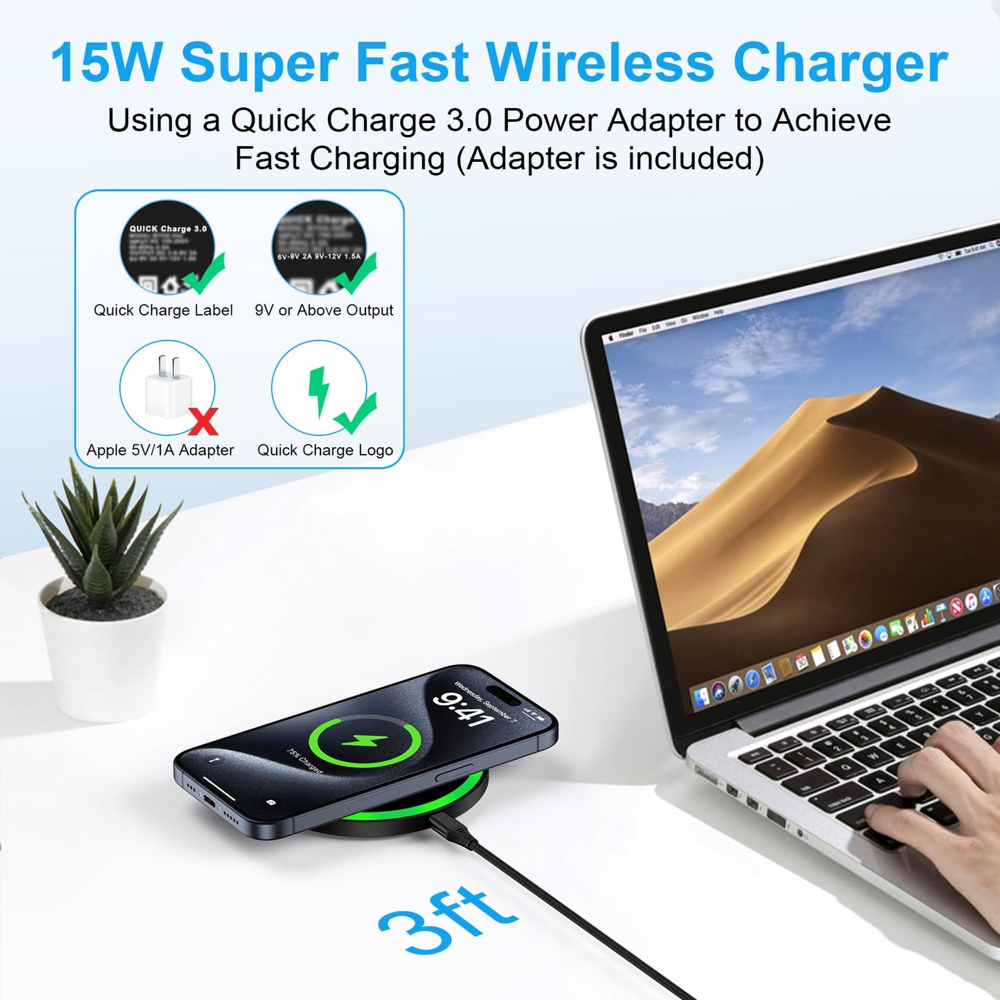 for Samsung Wireless Charger Fast Charging Pad for Samsung Galaxy S26 Ultra S25 FE S25 S24 Plus S23 Z Flip7,Android Phone Wireless Charging Station Cargador Inalámbrico Para for iPhone 17 with Adapter