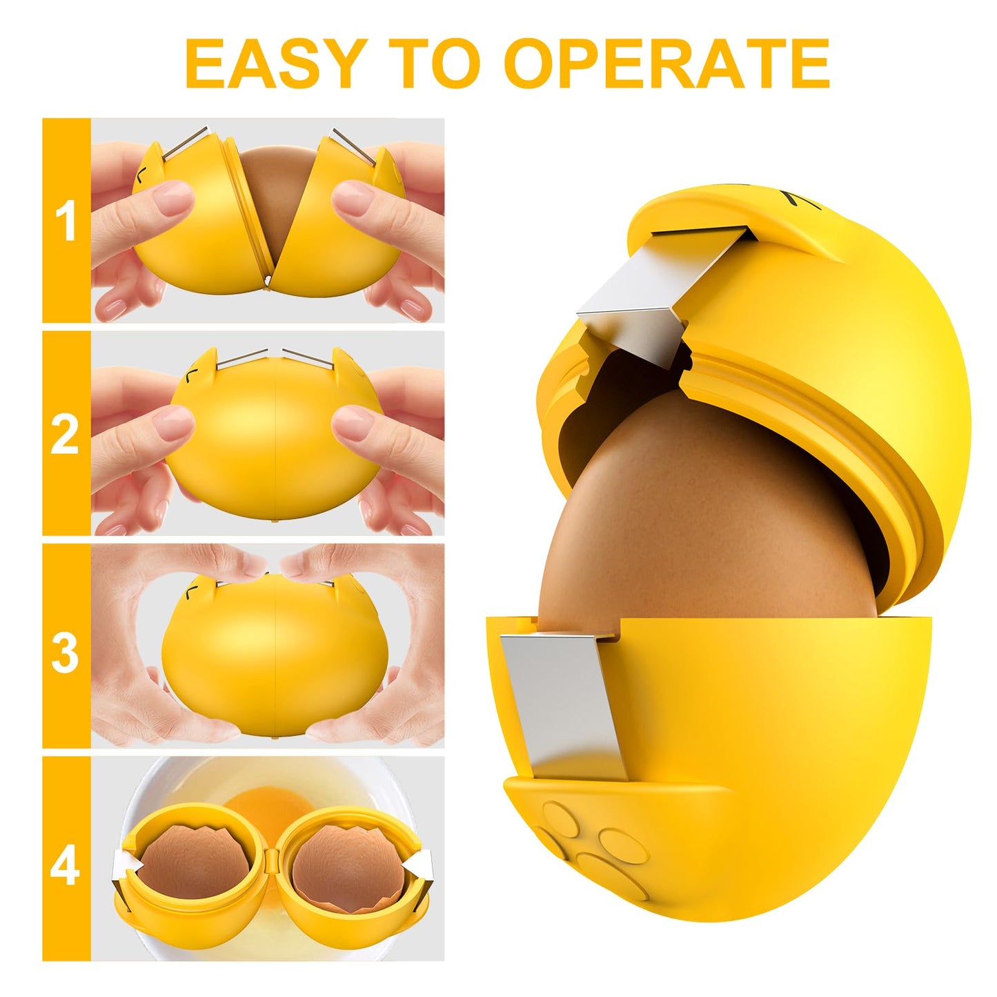 Egg Cracker, Silicone Egg Shell Opener, Cute Egg Shaped Design, Opens Eggs with Ease, A Little Happiness Boost for Your Kitchen. (Color: Yellow, 1-Pack)