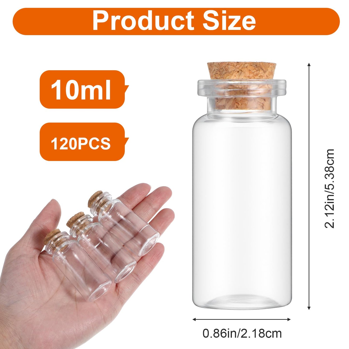 xozeooeu 120 Pack 10ml Mini Plastic Bottles with Cork Stoppers, Small Empty Clear Plastic Jars for DIY Crafts, Wedding Favors, Spice & Sample Containers, Party Decor