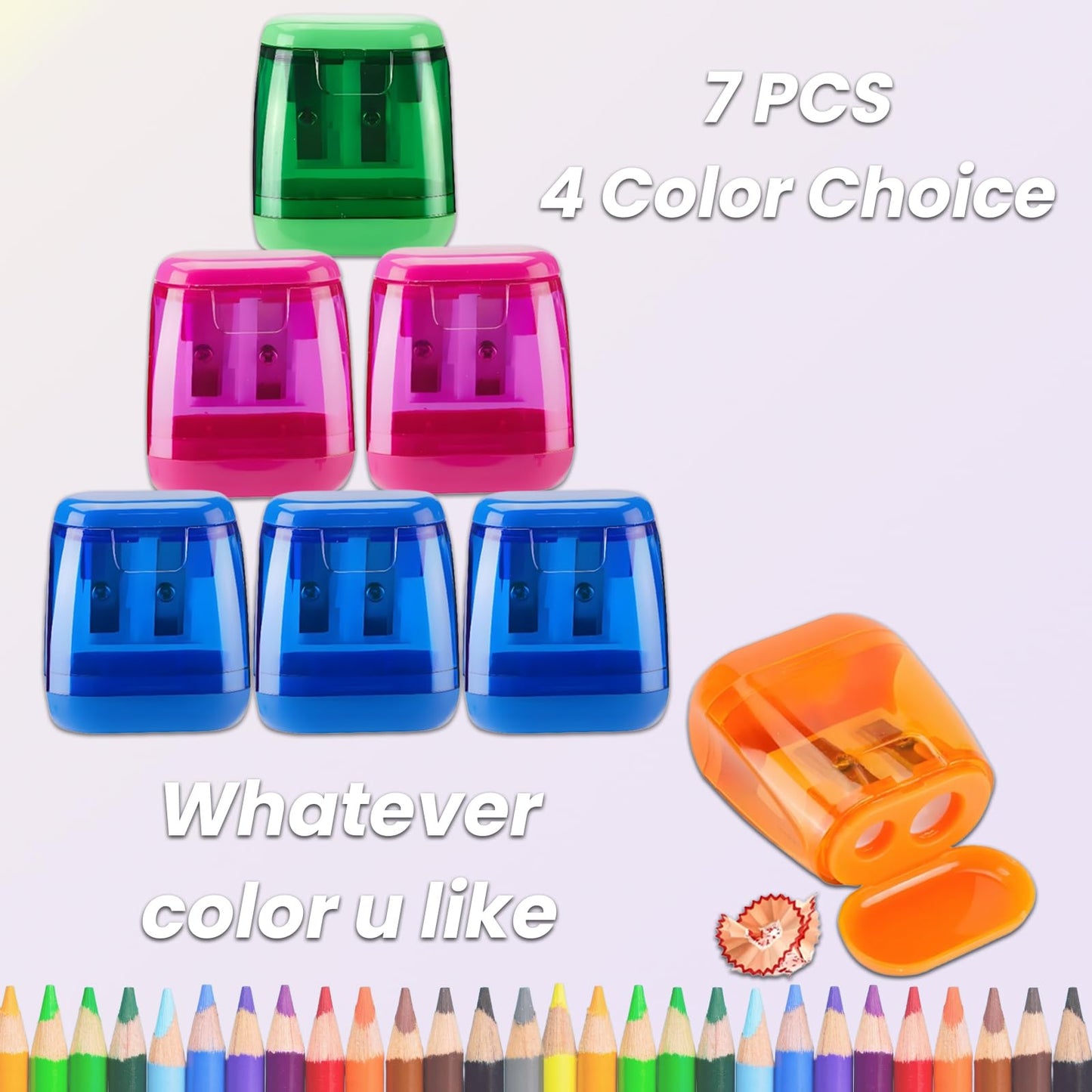 Aurbuex 7-Pack Manual Pencil Sharpeners Compact & Portable, 4 Colors, Dual-Hole Design for Pencils, Crayons & Eyebrow Pencils Easy Clean, Travel Friendly