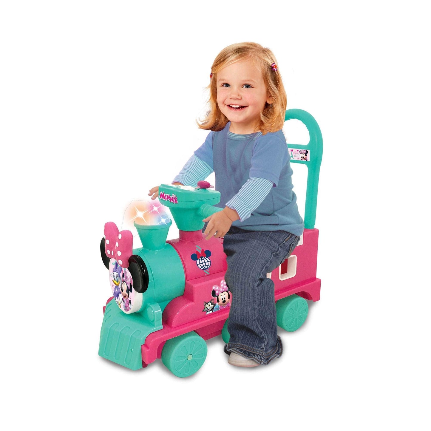 Kiddieland Disney Minnie Mouse Play n' Sort Activity Train Ride-On with Lights, Sounds, Shape Sorter, Storage Seat, Push Handle, Ages 12–36 Months, Toddler Indoor Toy for Motor Skills