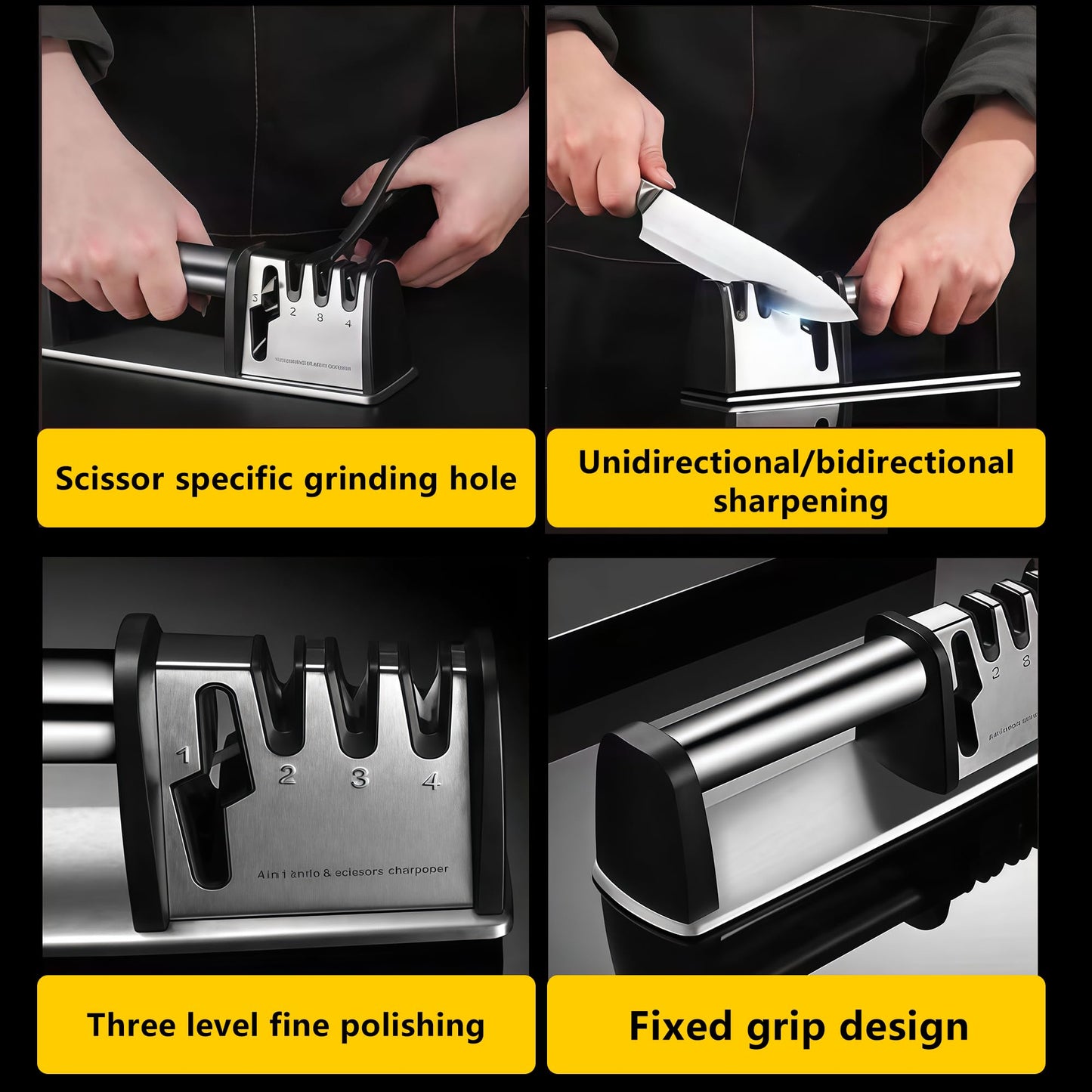 Knife Sharpeners, 4 in 1 Professional Chef's Kitchen Knife Accessories, Kitchen Blade & Scissors Sharpening Tool, Versatile Manual Knife Sharpener, Easy to Use, for Kitchen Knife