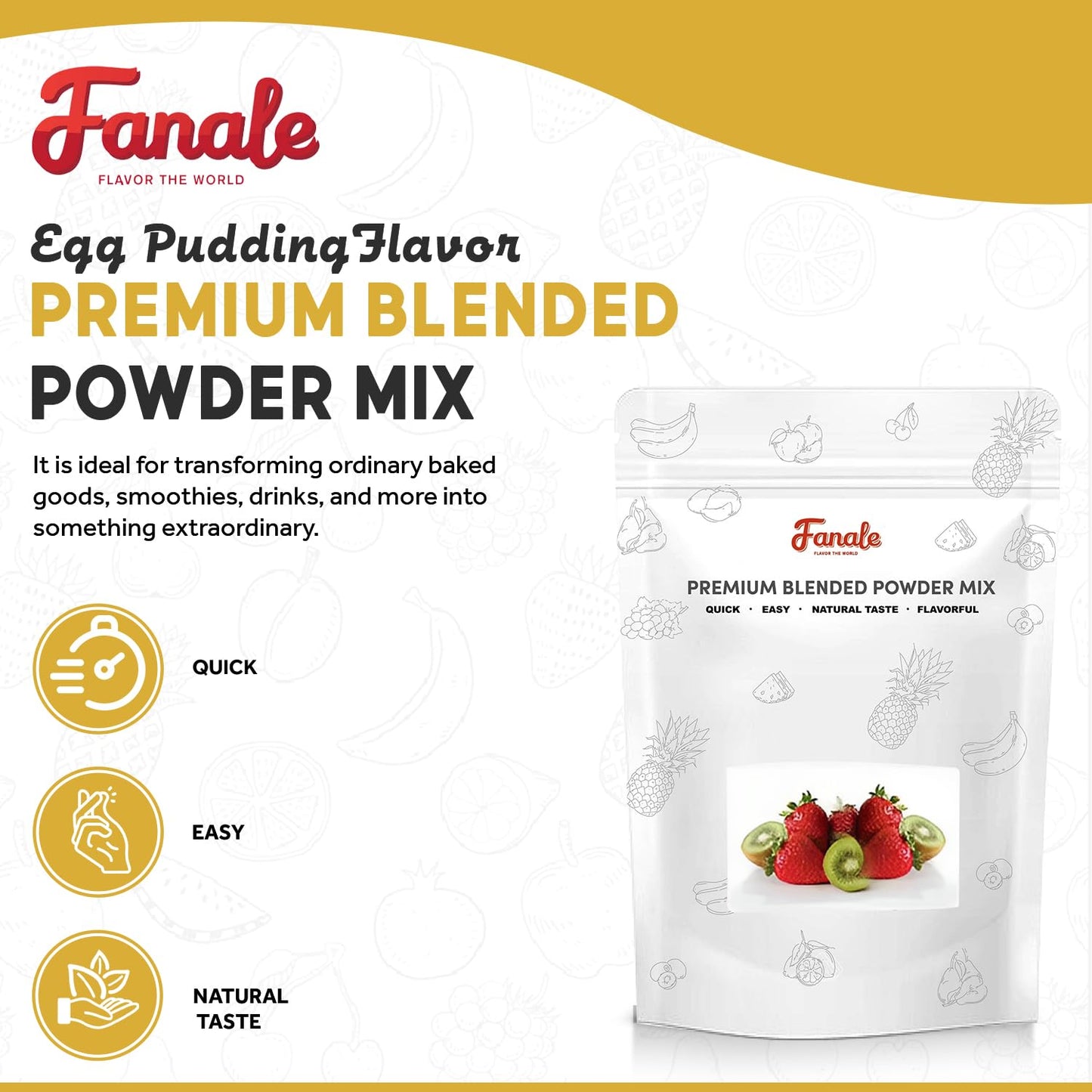 Fanale Premium Egg Pudding Bubble Tea Flavoring Powder | Perfect for Baking, Smoothies, Desserts and Drinks | Instant Flavoring Powder for Boba Milk Tea - 2.2 Pounds (Pack of 1)