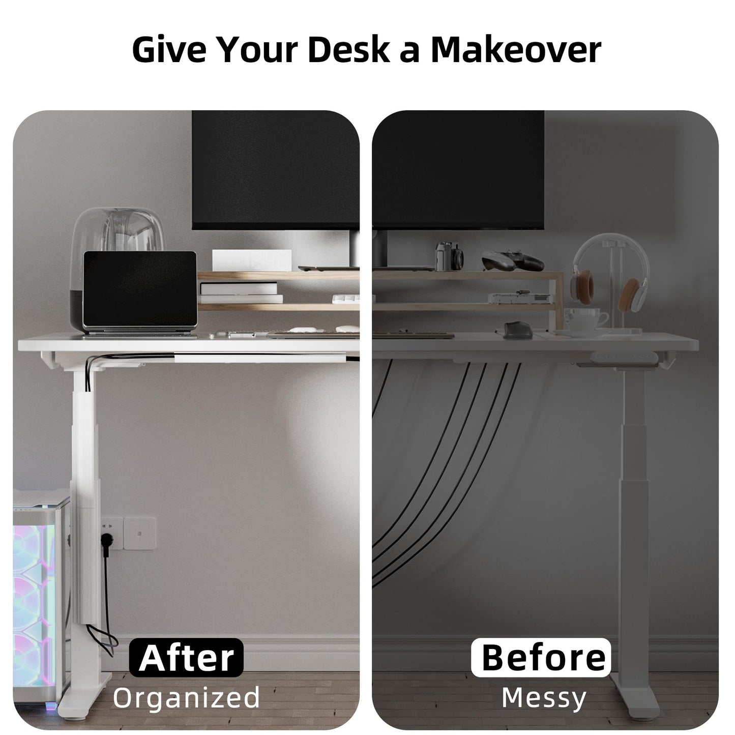 YECAYE 94.2 in Cable Management Under Desk,Easy Install Adhesive Mount Cord Hider,Cord Organizer,Wire Management,Wire Hider for Office Organization,Child & Pet Proof,White