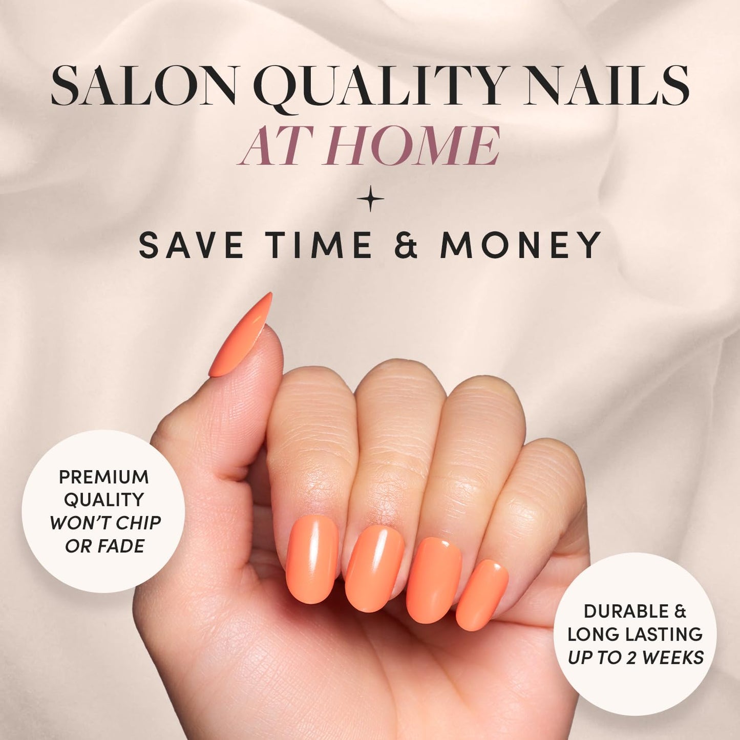Glamnetic Press-On Nails & Adhesive Nail Tabs - Apricot | Orange Solid Opaque Round False Nails | 12 Sizes - 30 Nail Kit with Adhesive Tabs