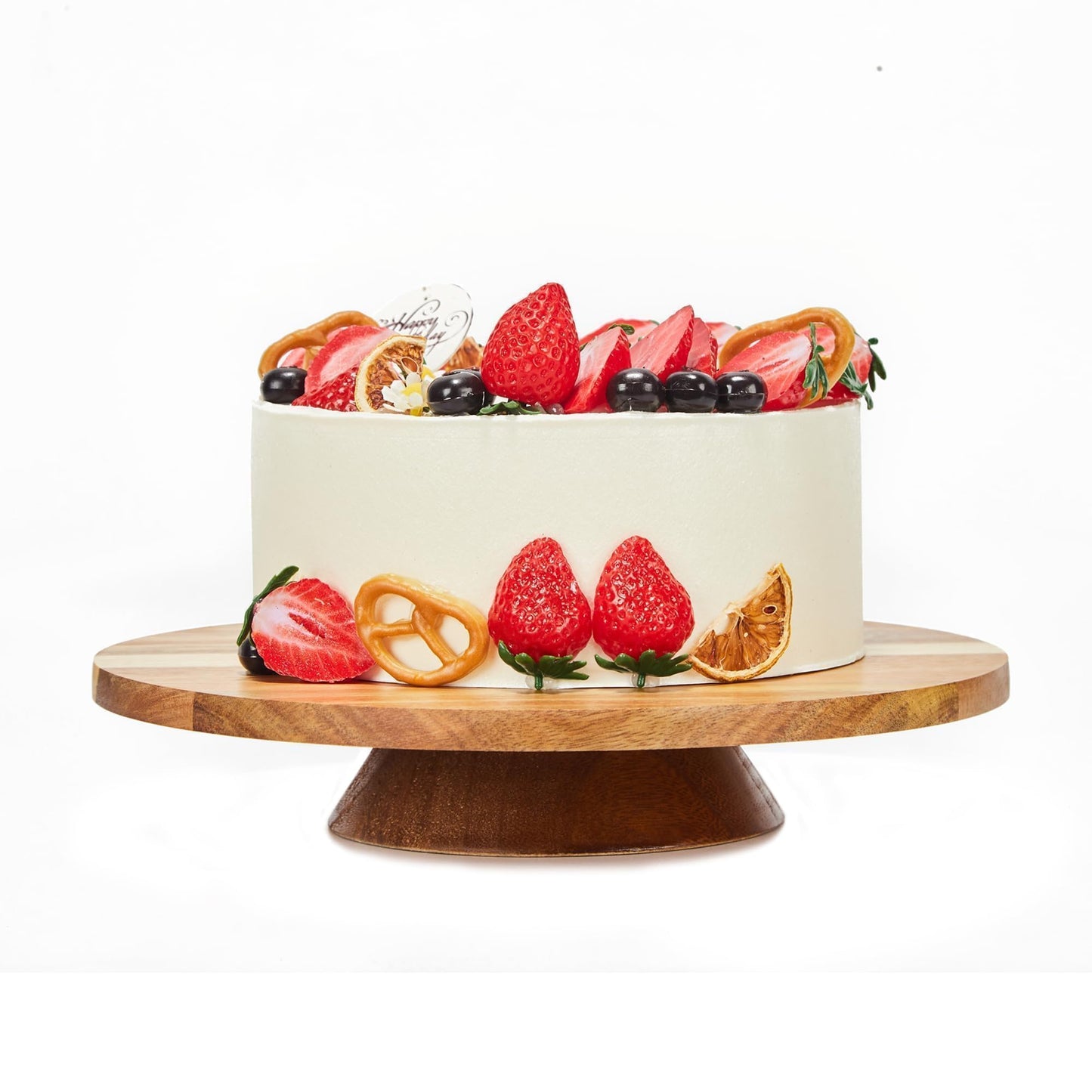 GOVOKOI 12" Acacia Wood Revolving Cake Stand, 2" High Rotating Cake Turntable, Wooden Rotating Display Stand for Cake, Cupcake Decorating Supplies