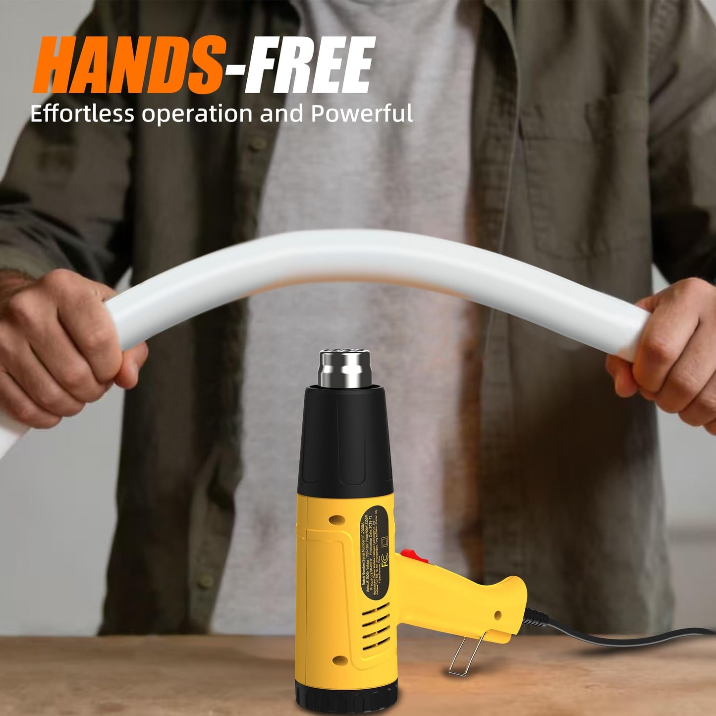 Heat Gun 1300W for Vinyl Wrap,Crafting,Shrink Tubing,Paint,Epoxy Resin,Candle Making,Adjustable Temperature,Overload Protection Hot Air Gun Kit Nozzles (Yellow, Two-Gear Button Temperature Control)
