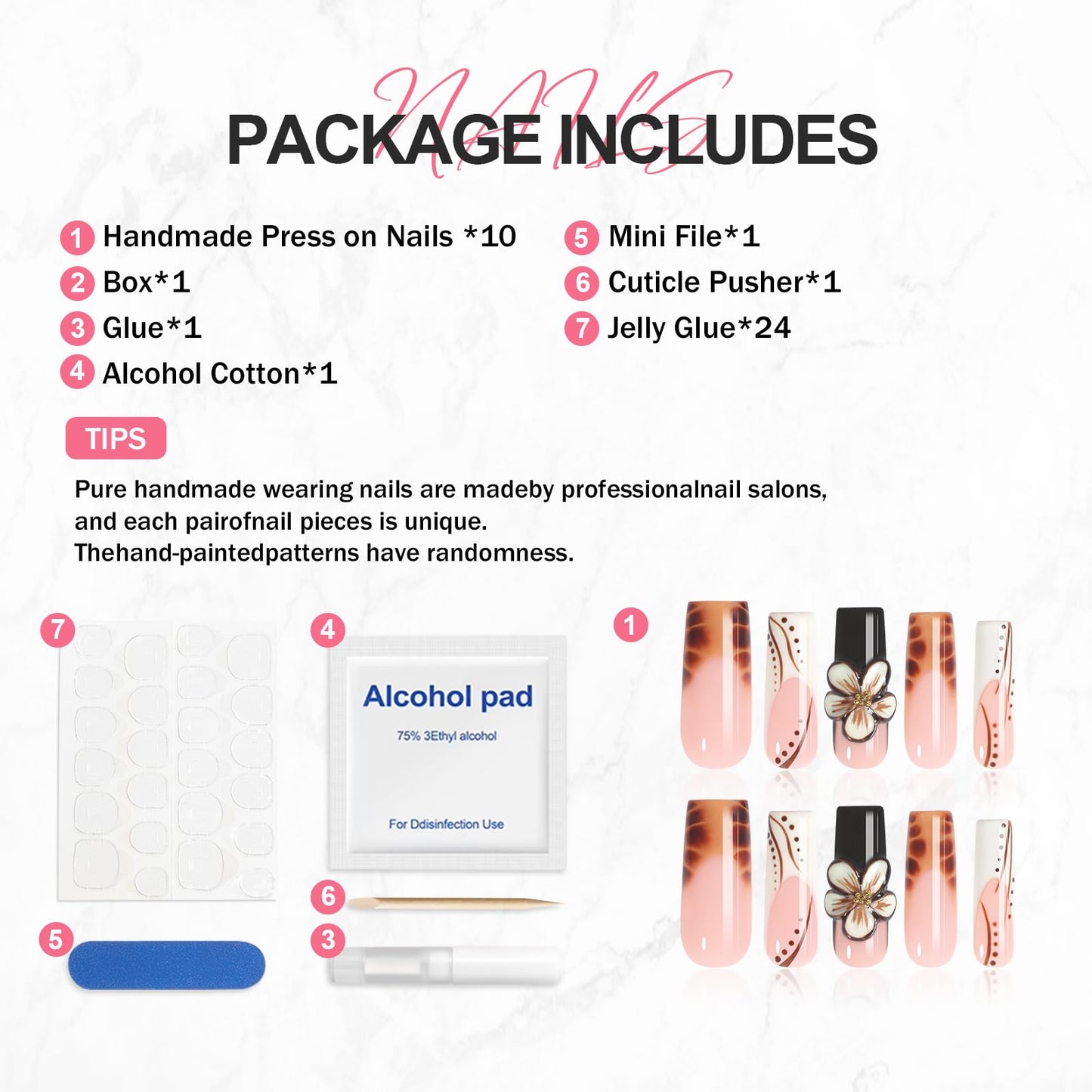 XGV Handmade Long Square Press on Nails, Handmade Art Fake Nail with Gradient Carving Flower, 3D Press on Nails for Party Wedding Salon