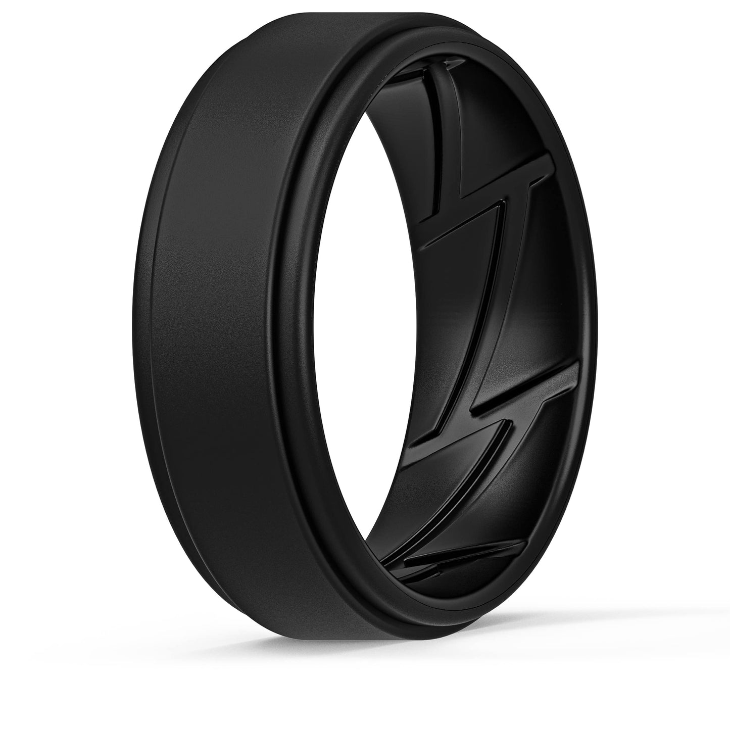 ThunderFit Silicone Wedding Rings for Men Breathable Airflow Inner Grooves, Step Edge Sleek Design Rubber Engagement Bands 8mm Wide 2mm Thick, Variety Multipack 1-7
