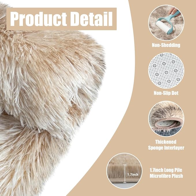 Shag Area Rug for Bedroom 3x5,Fluffy Area Rugs for Living Room,Soft Fuzzy Rug Non-Shedding Indoor Plush Carpet for Kids Bedroom Nursery Dorm Home Decor,Tie-Dyed Beige