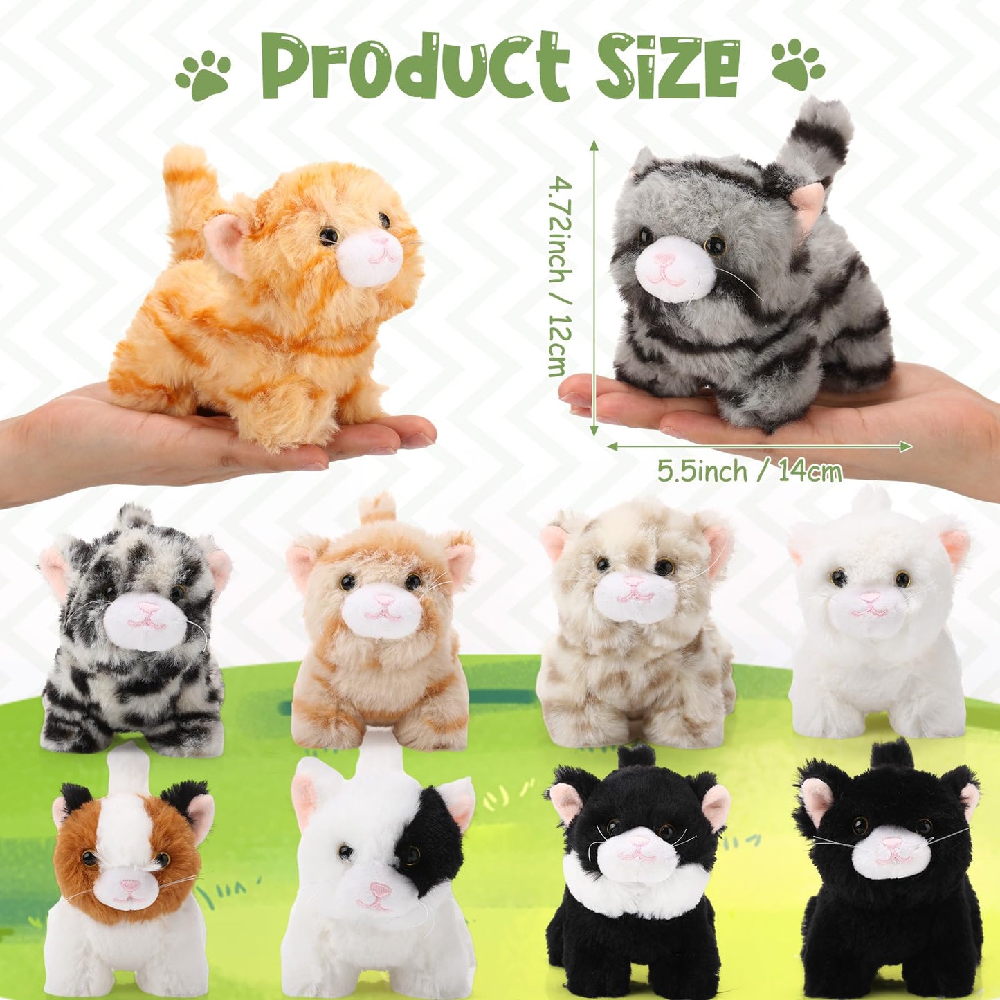 Lenwen 10 Pcs Cat Stuffed Animals Bulk Soft Cuddly Kitten Plush Sets Kittens Assorted Fluffy Stuffed Cats for Kiddos Birthday Gift Pet Party Favors Stuffers(Standing Style)