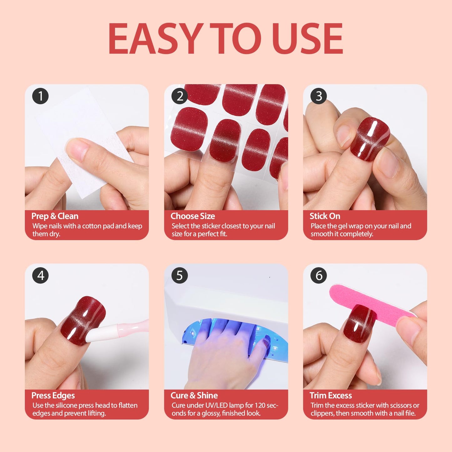 Makartt Semi Cured Gel Nail Strips Kit 2 Packs – Real Gel, Hema & TPO Free, 16 Sizes Anti-Lift Fit, UV Light Required, Salon Quality, Long Lasting, Includes Dual-Ended Tool & Prep Kit (Red Glitter)