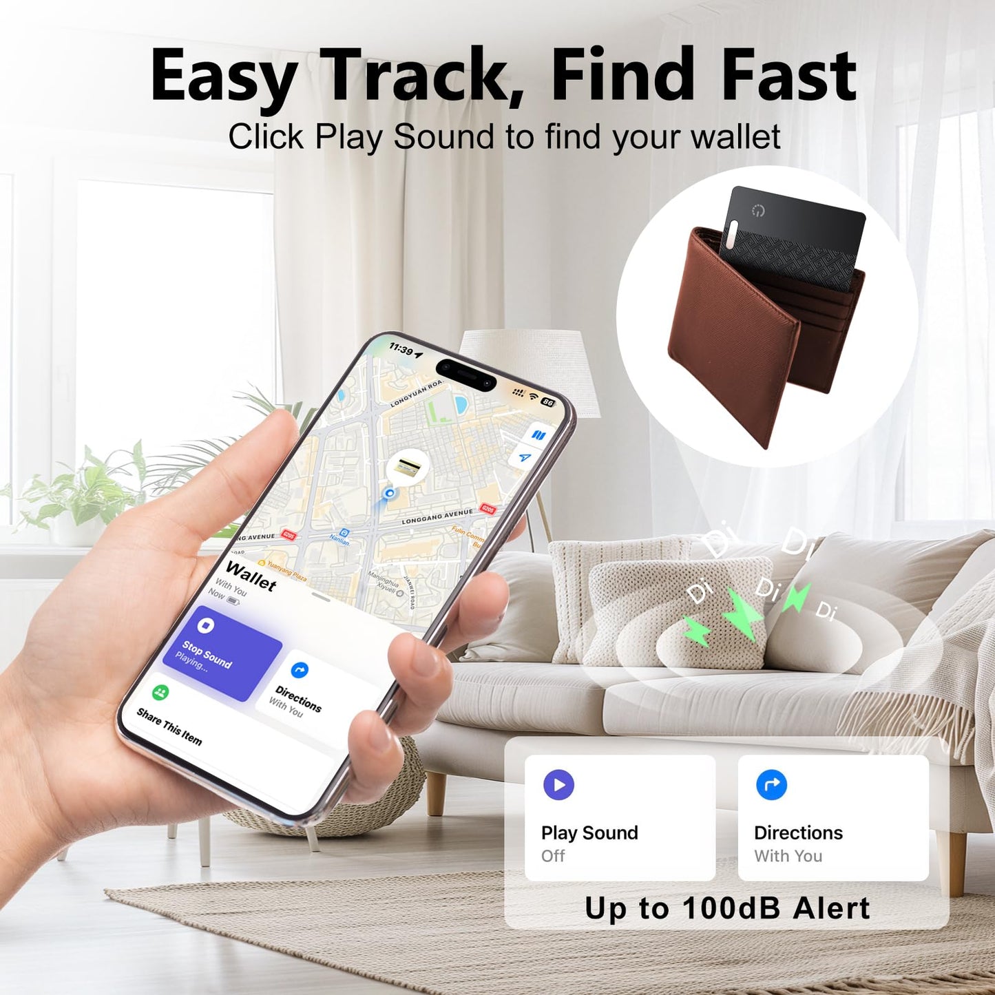 Ultra-Thin Wallet Tracker Card(iOS Only), Bluetooth Tracker Smart Card for Apple Find My iPhone Wallet GPS Tracker, Supports Wireless Charging, 10 Years Battery for Luggage, Wallets, Backpacks, Keys