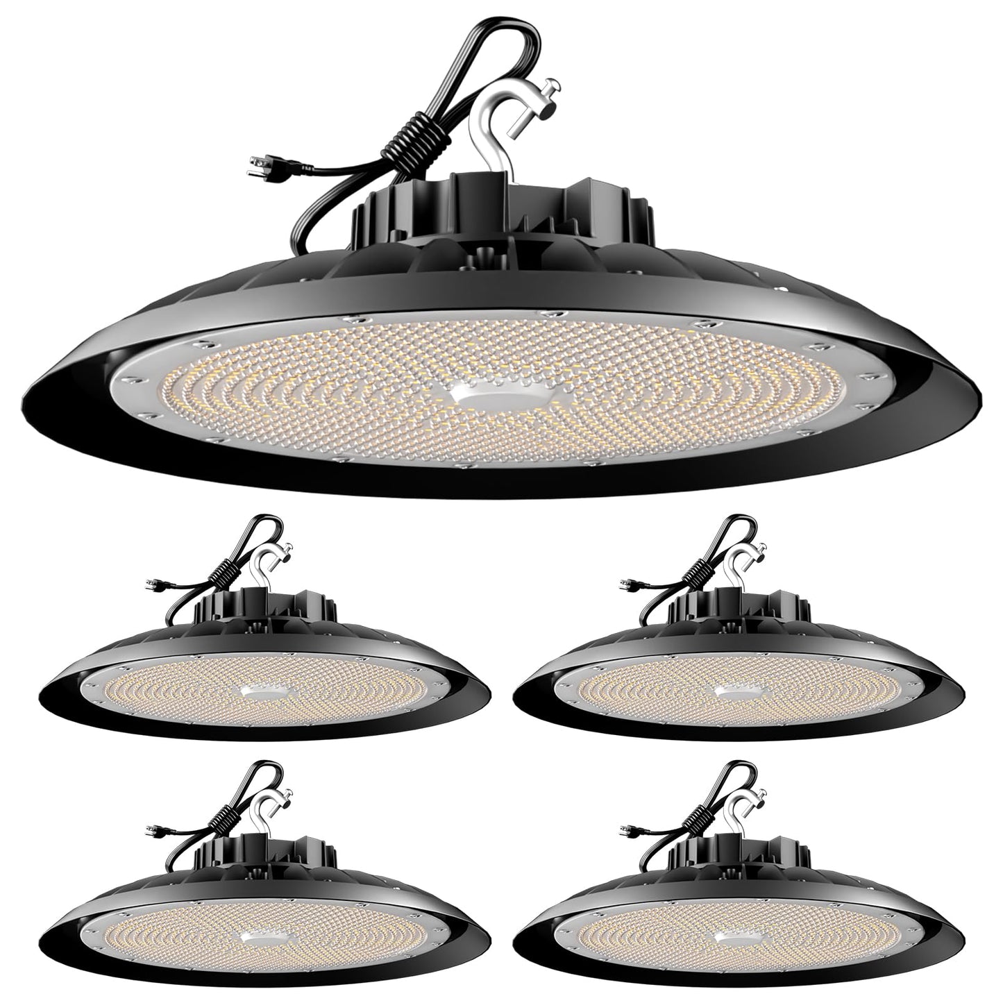 Lightdot 350W LED High Bay Light AC100-277V High Bay LED Light 5000K Daylight UFO Lights 52500LM (1400W MH/HPS) Replacement Warehouse Lighting-4Pack 5 Yrs Warranty