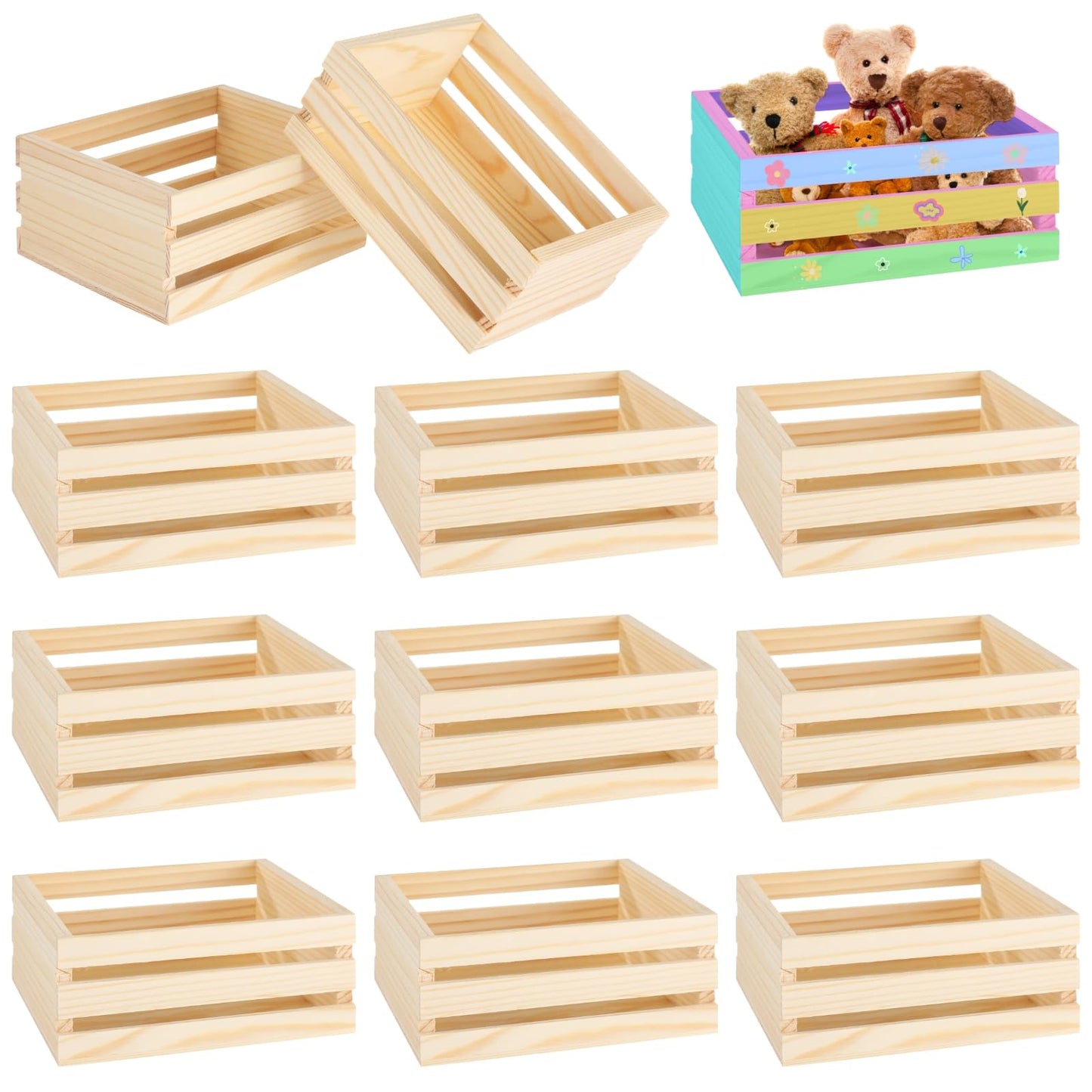 OMISTAR 12 Pcs Small Wooden Crates for Crafts - 6.3×4.7×2.8" Storage Baskets, Mini Unfinished Wooden Boxes, Ventilated Design, Decorative Wood Baskets for Crafts, Arts, Milk