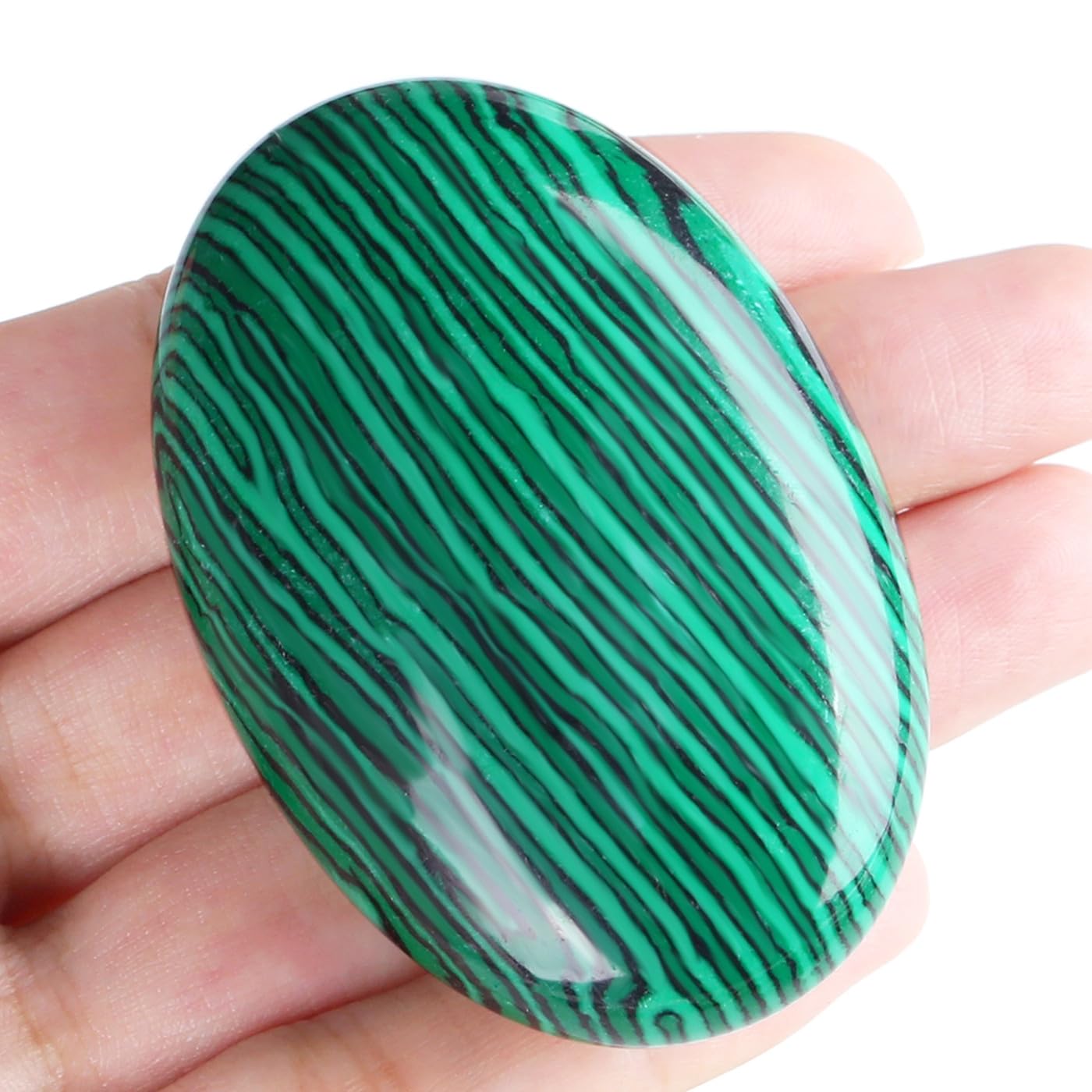 MAIBAOTA 2.4" Large Malachite Crystals Stone Polished Palm Stone Healing Crystals 0.7" Thick Natural Reiki Gemstone Worry Stone Energy Balancing Anxiety Stress Relief Meditation 1 Pc
