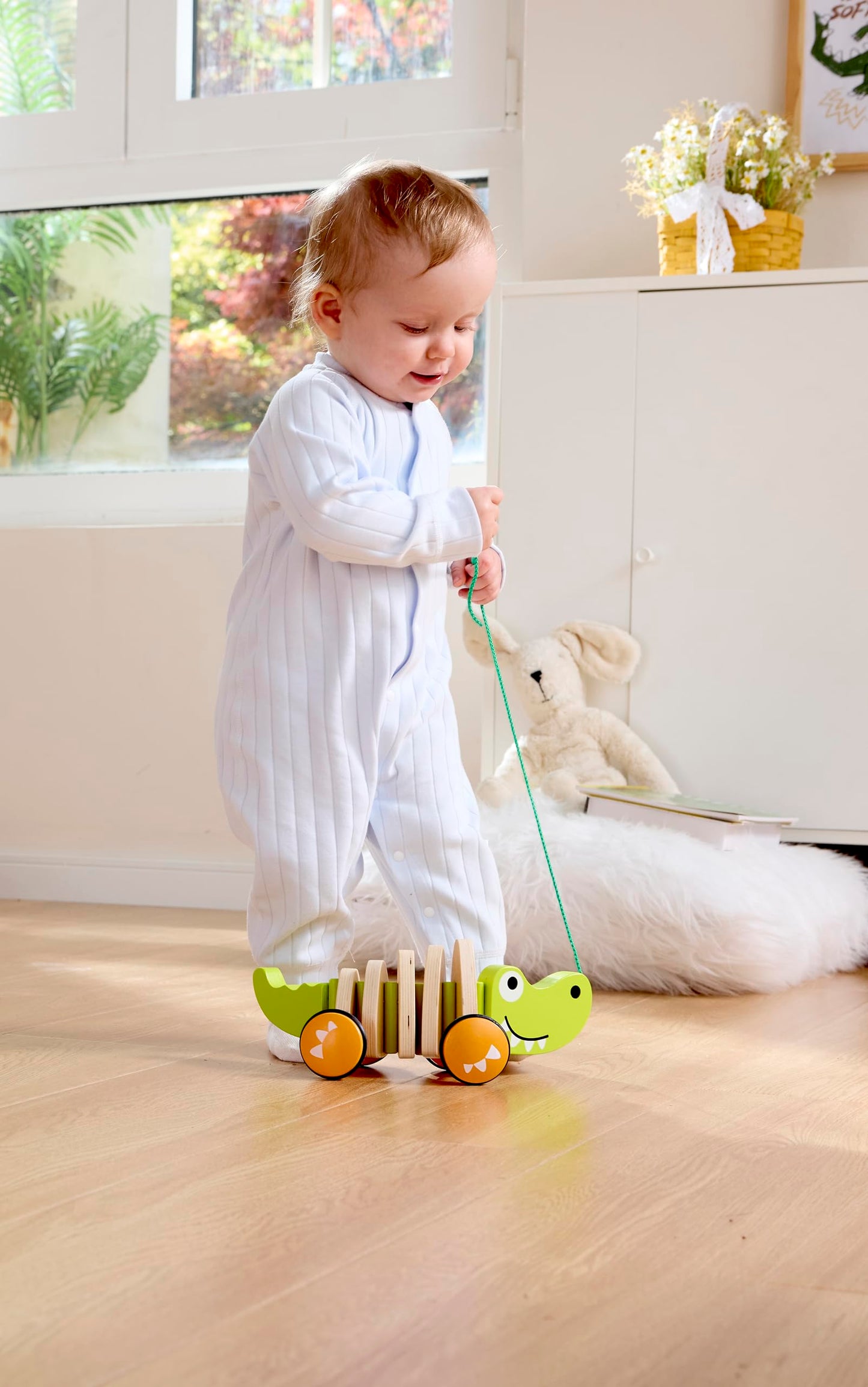 Hape Wooden Walk-A-Long Croc for Babies| Pull & Pull Walking Toy for Toddlers 12 Months and Up