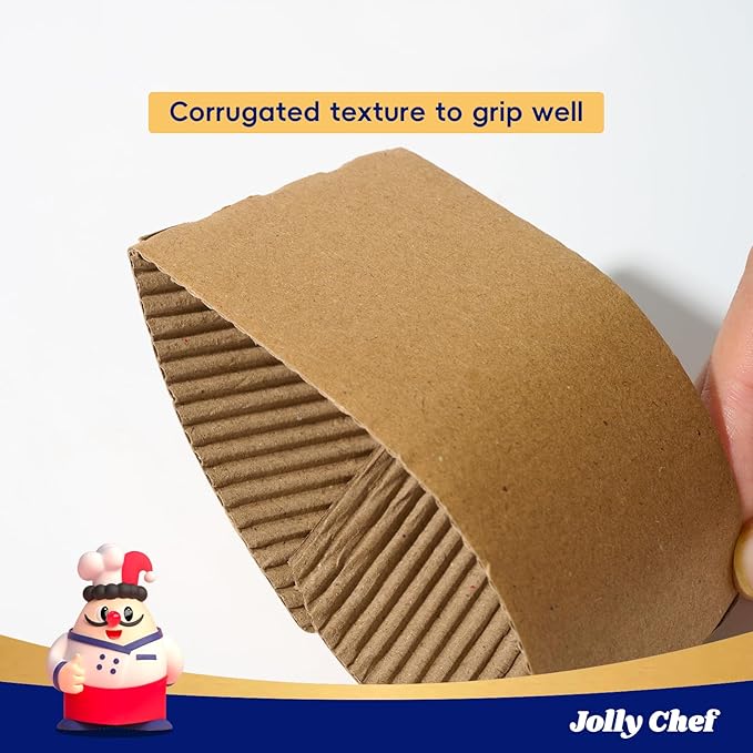JOLLY CHEF 500 Pack Paper Coffee Cups Sleeves, Brown Sleeves for 10, 12, 16, 20 oz Disposable Paper Cups