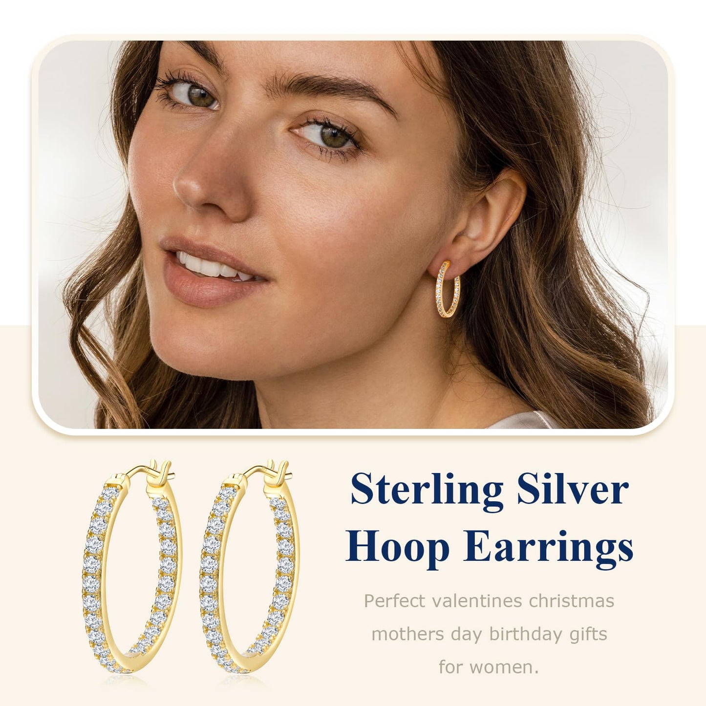AGRULE Stunning Cubic Zirconia Hoop Earrings 26mm Sterling Silver Small Hoops Diamond Hoop Earrings for Women