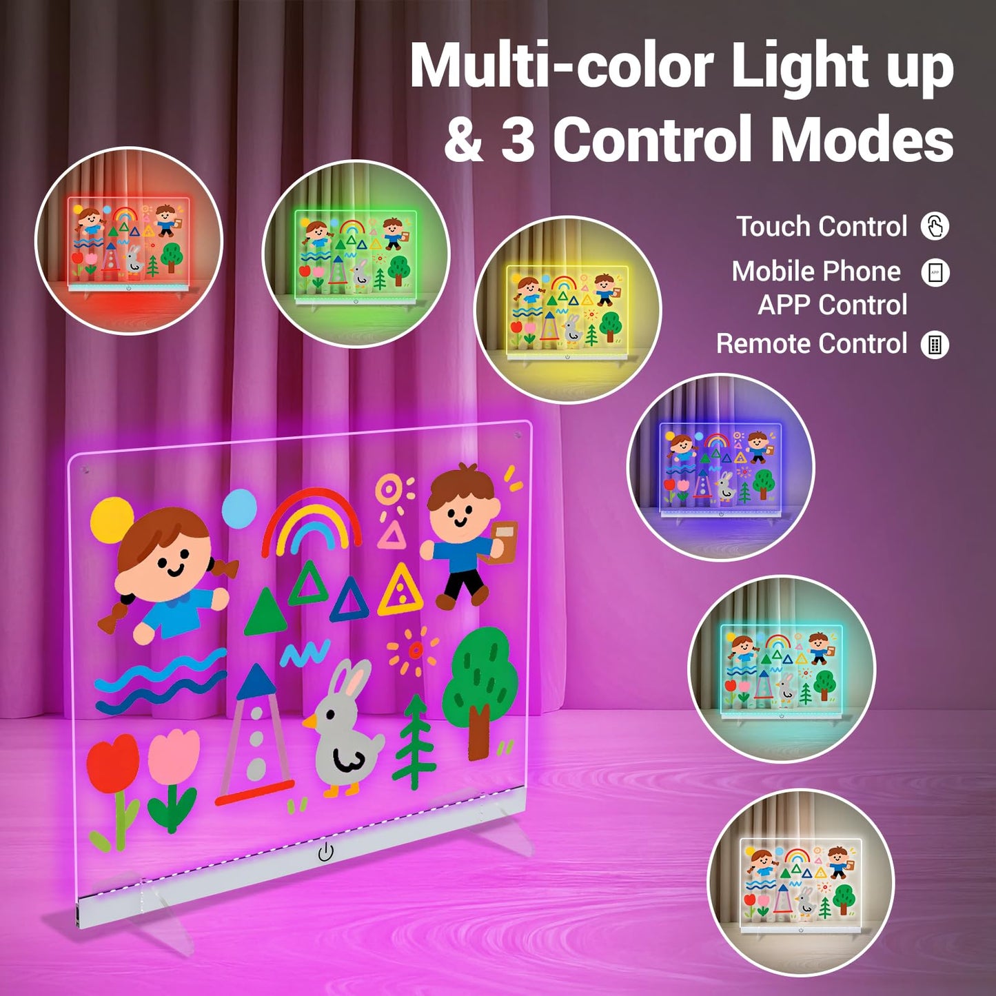 Doodle Glow, LED Note Board with Colors, 14.1"x10.9" LED Drawing Board, Acrylic Dry Erase Board, 16M-Color LED Light-Up Memo Board w/Music Sync, APP & Remote, Stand & 7 Markers, Neon Glow Display
