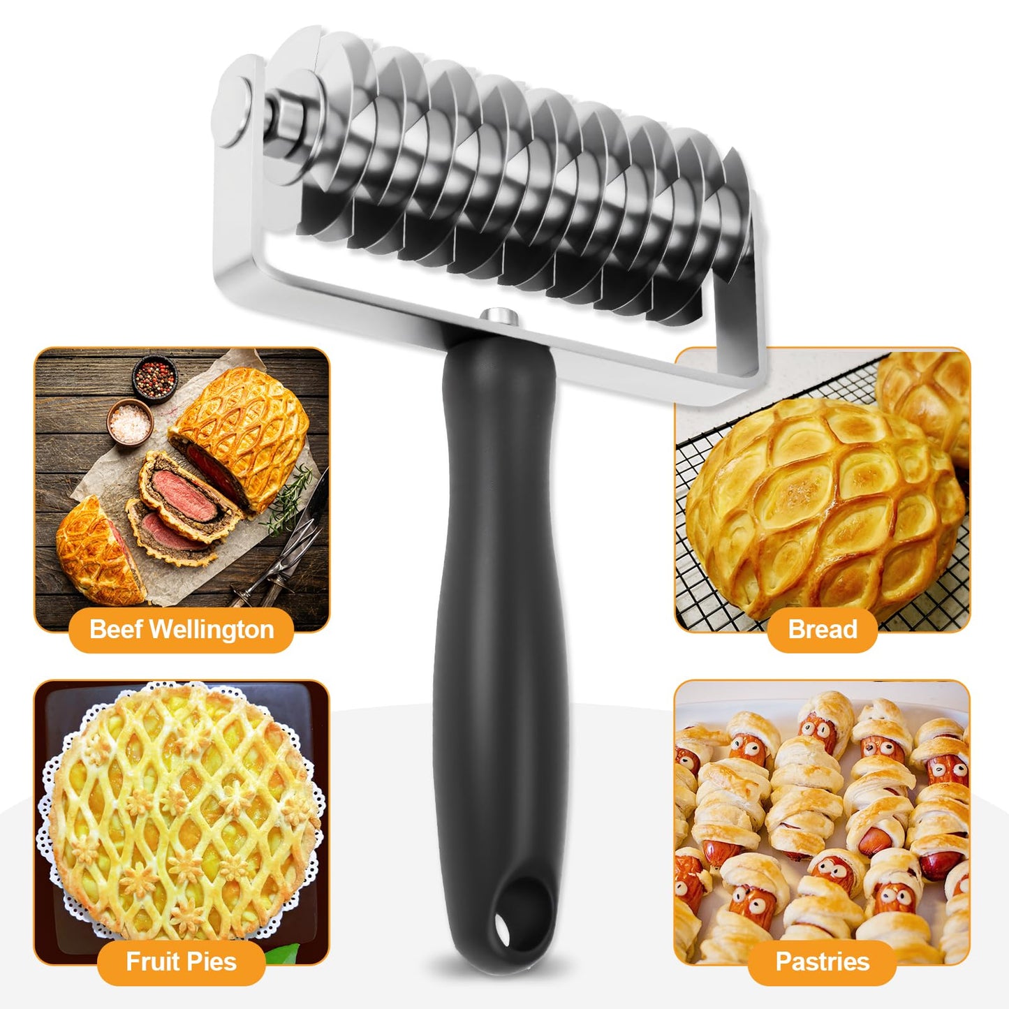 Ecavria Pastry Lattice Roller Cutter, Premium Stainless Steel Lattice Dough Cutter, Professional Pastry Cutting Tool for Beef Wellington Pie Bread Cookie Pizza