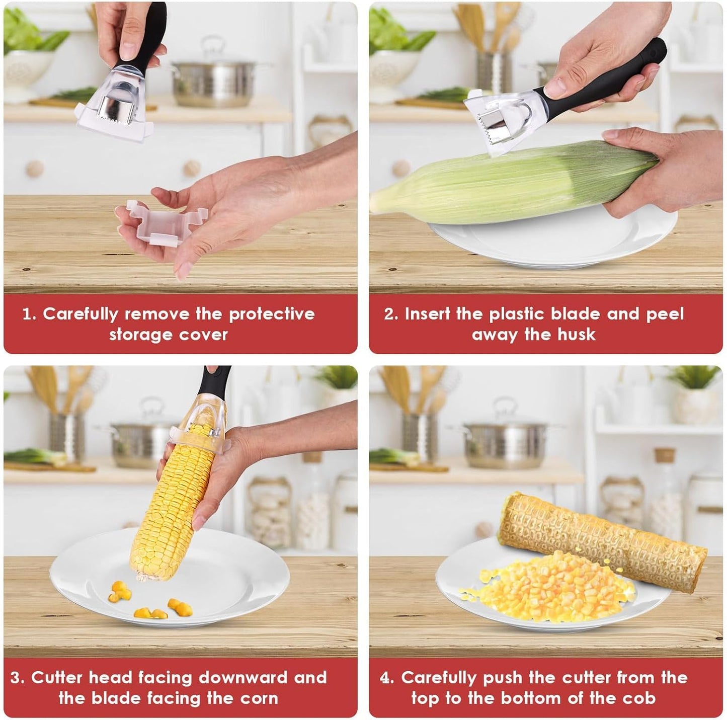 Pampered Chεf Corn Peeler, Corn Cob Stripper with Ergonomic Handle, Corn on the Cob Remover Corn Kernel Cutter #1114
