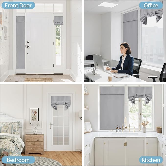 RYB HOME Blackout Door Curtain - Privacy Thermal Insulated Front/Tricia/Patio French Door Glass Window Curtains for Living Room Dining, W36 x L80 inch, 1 Panel, Sliver Grey