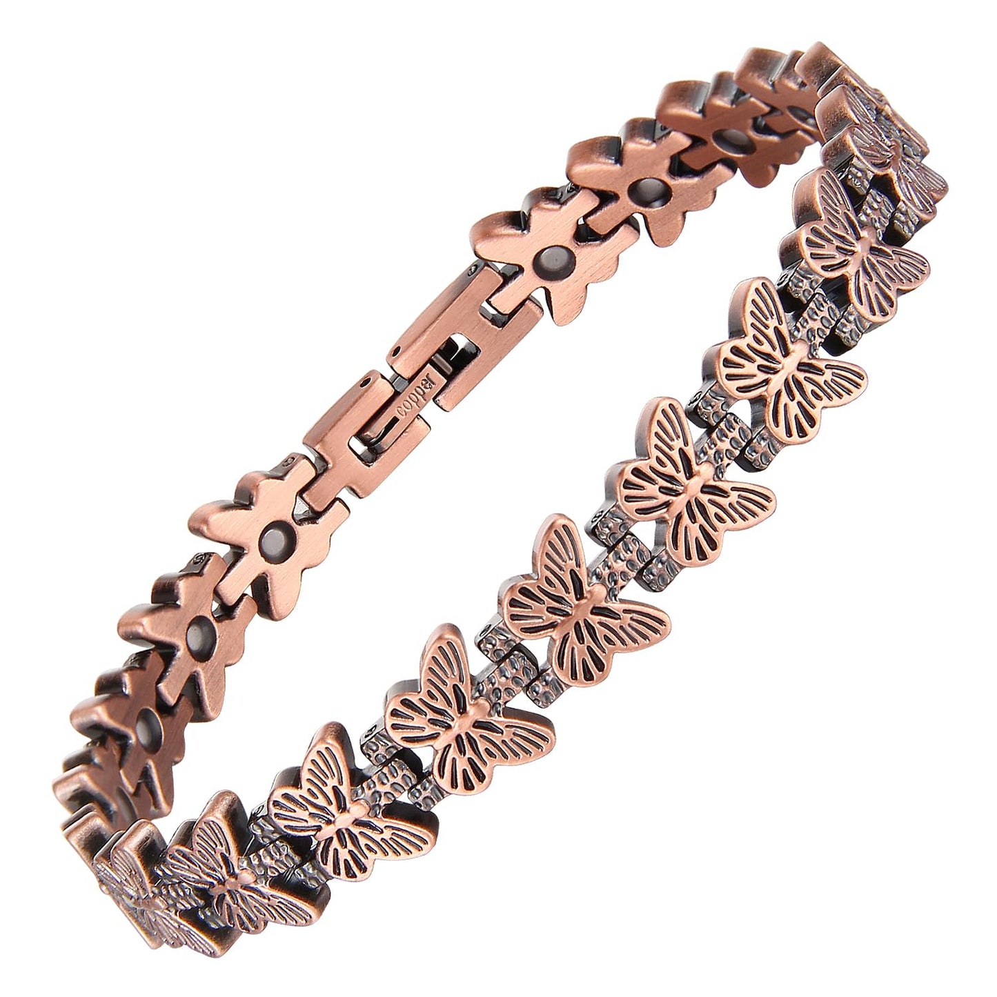 BioMag 99.99% Copper Bracelets for Women, Magnetic Bracelets with 3500 Gauss Neodymium Magnets with Adjustable Sizing Tool & Jewelry Box (Copper-Butterfly)