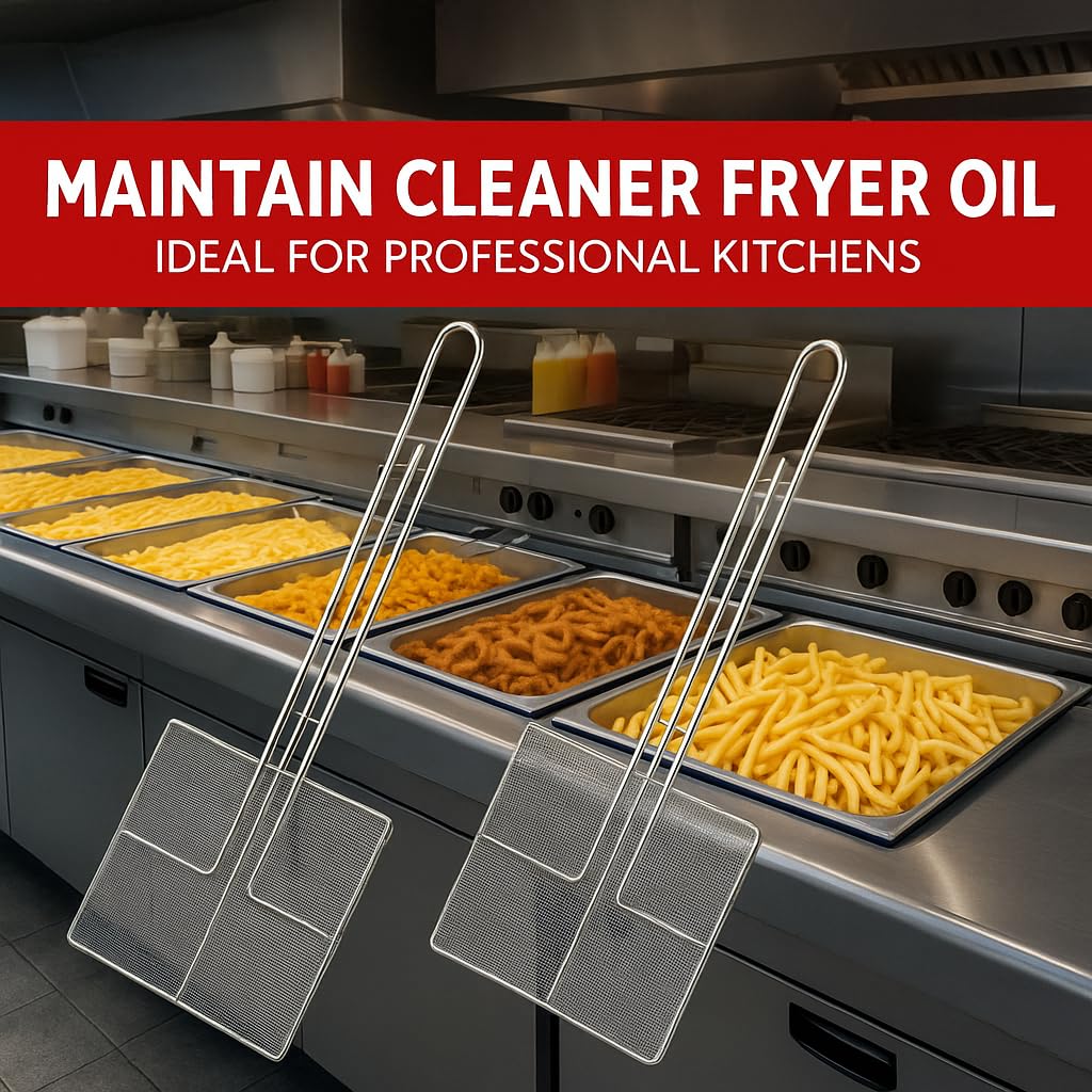 2PCS - Kitchen Spider Fryer Scoop Fry Skimmer Fryer Skimmer Frying Strainer for Cooking Deep Straining Spoon Ladle Oil Long Handle with Stainless Steel Tools Spoons for Deep Fryer Fine Mesh Strainer
