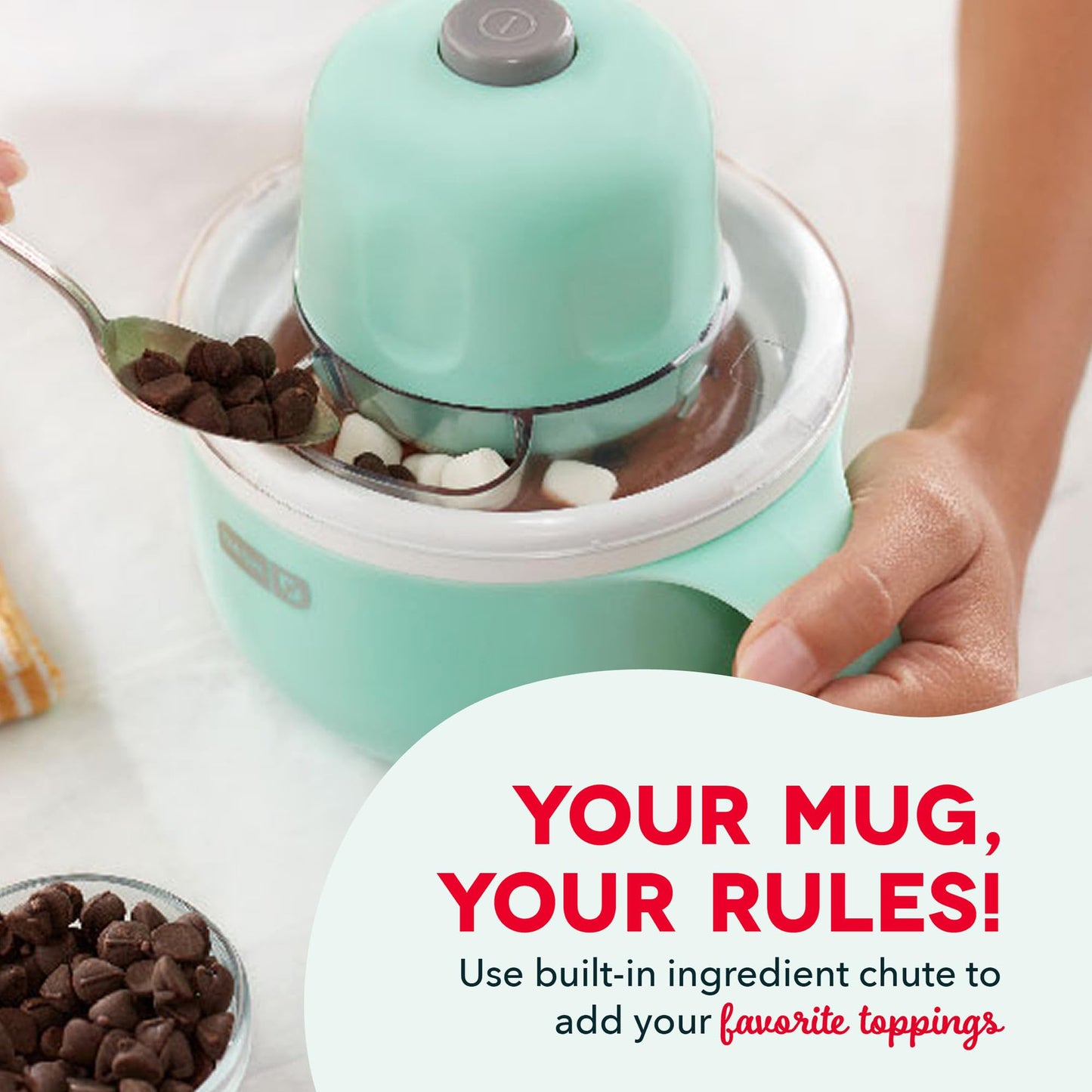 Dash My Mug Ice Cream Maker - Makes Single Serving of Gelato, Frozen Yogurt, Sorbet & More - Easy to Clean & Use - Aqua, 2 Bowls