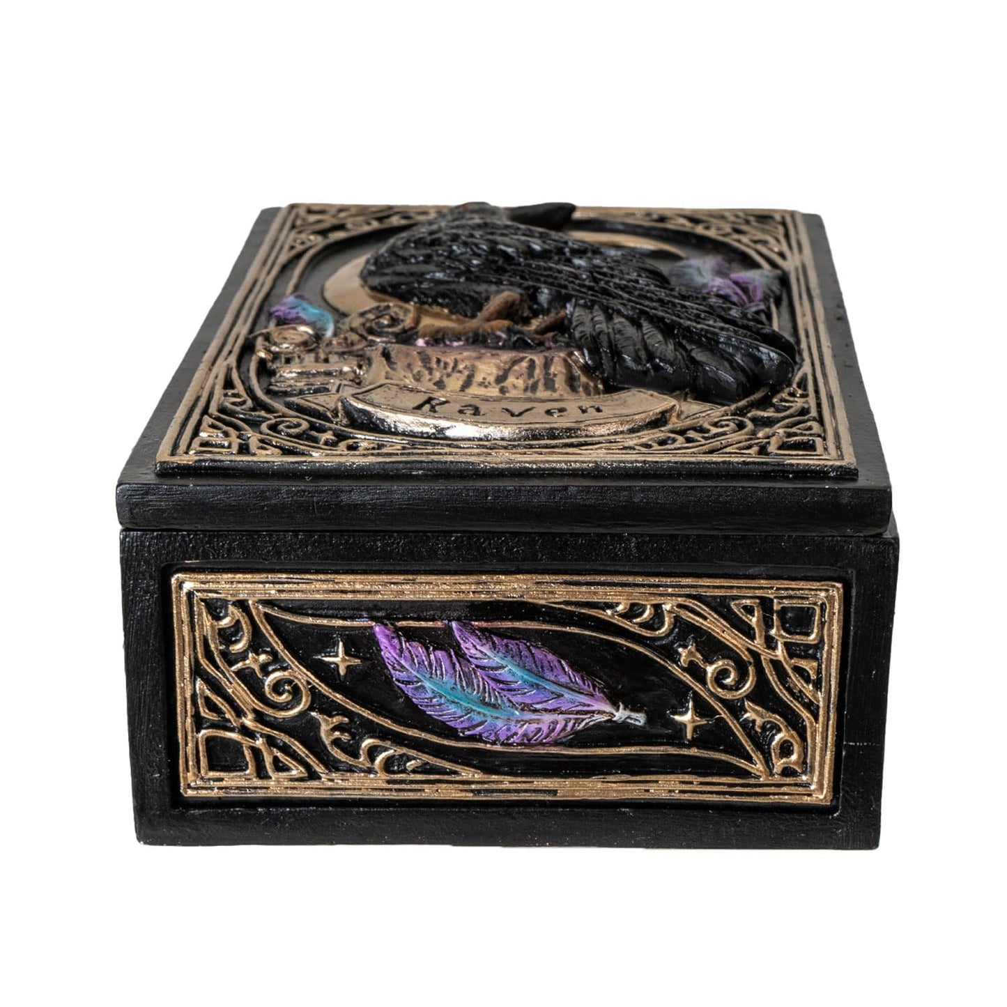 Pacific Giftware Raven Tarot Box with Moon and Feather Design Ideal for Tarot Cards Jewelry or Keepsake Storage Perfect for Gothic Home Decor 5.63" Long