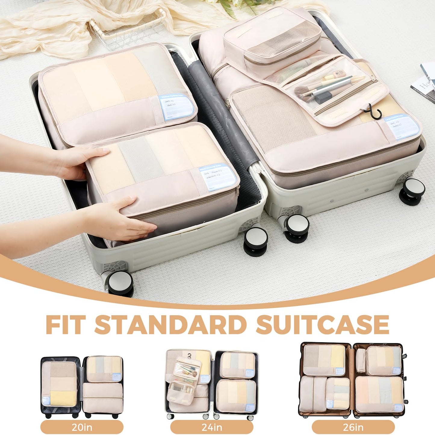 BAGAIL 9 Set Packing Cubes with Packing List Luggage Packing Organizers for Travel Accessories (Cream)