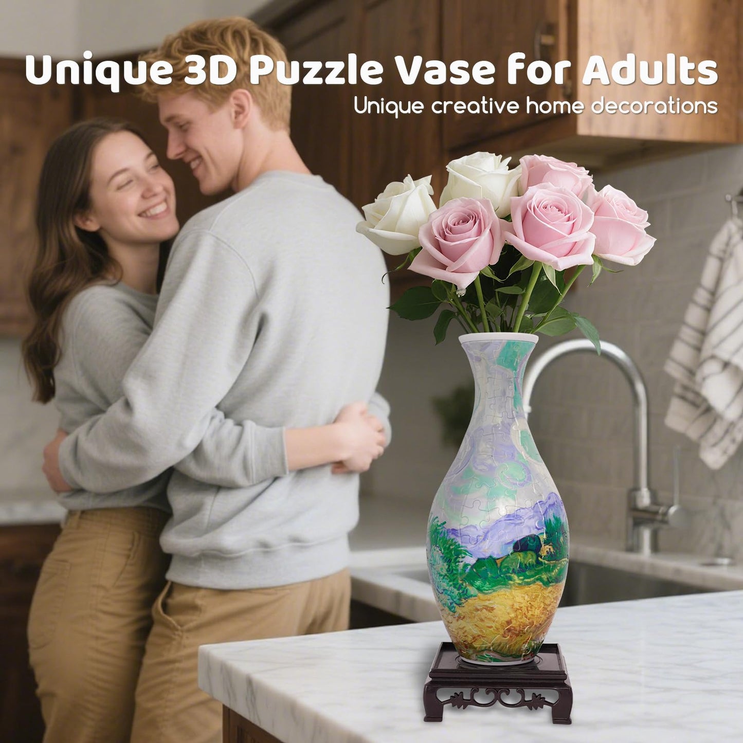 3D Puzzles Vase for Adults with LED Light, 160 Pcs Unique Plastic Flower Vase Puzzle,Crafts for Adults,DIY House Warming Gifts for Flower Arrangements and Home Decor (Wheat Field)