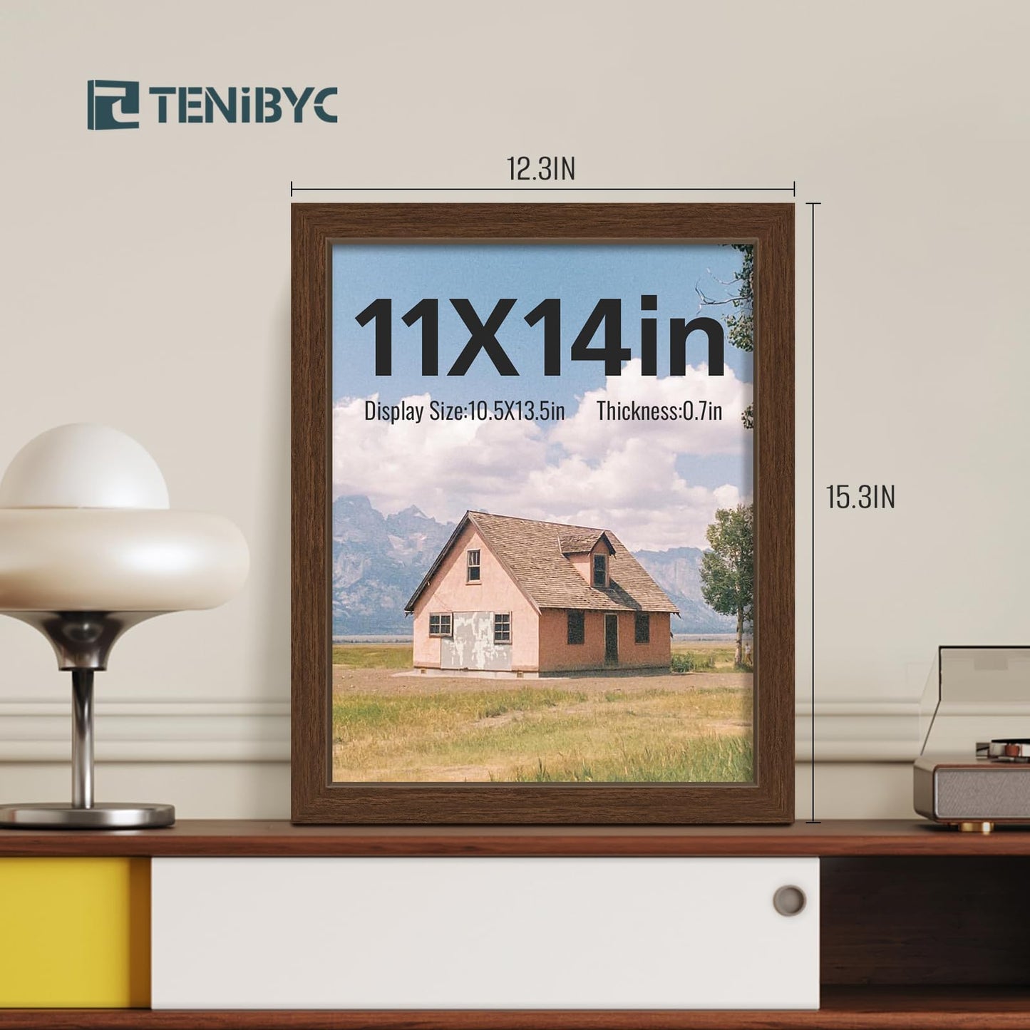 TENIBYC 11x14 Picture Frame Set - 4 Pack, Brown Wood Grain 11 x 14 Photo Frame, HD Tempered Glass, Wall Hanging, Gift for Friend