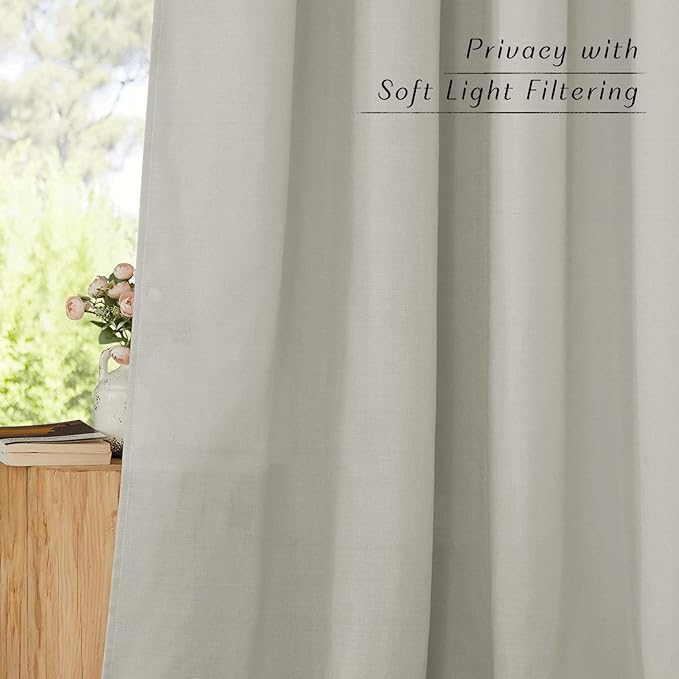 NICETOWN Linen Textured Gray Curtains 72 inches Long, Grommet Bedroom Curtains Privacy Added with Light Filtering Flax Window Treatments for Living Room, W55 x L72, 2 Panels