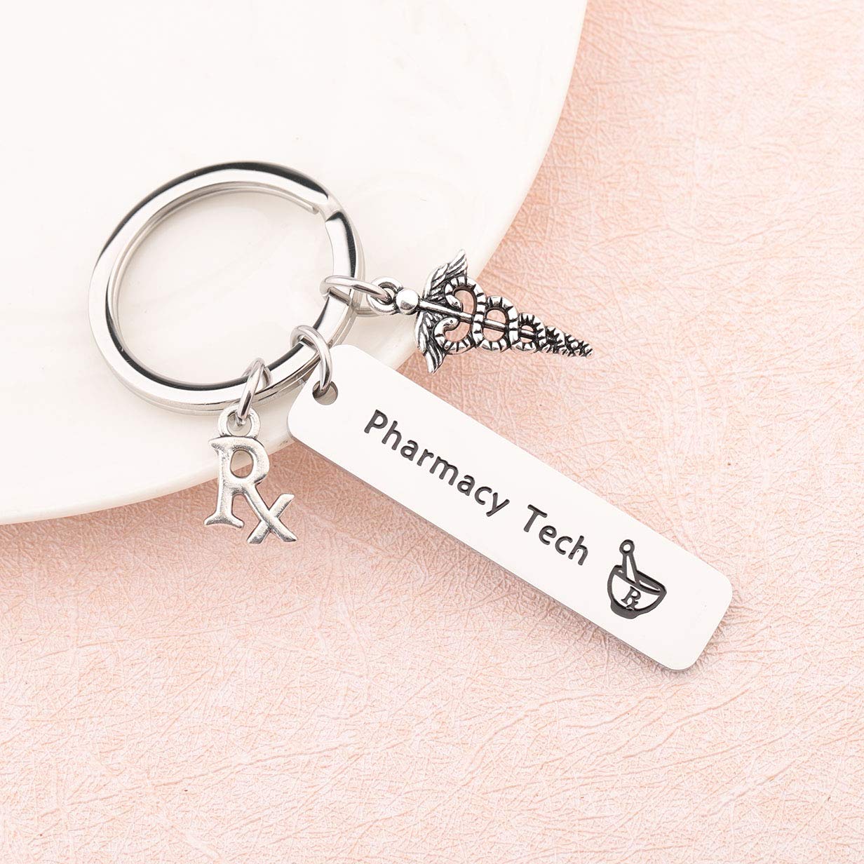 LQRI QIIER Pharmacy Tech Gift Pharmacy Technician Bracelet Expandable Wire Bangle RX Jewelry Gift for Pharmacist (keychain)