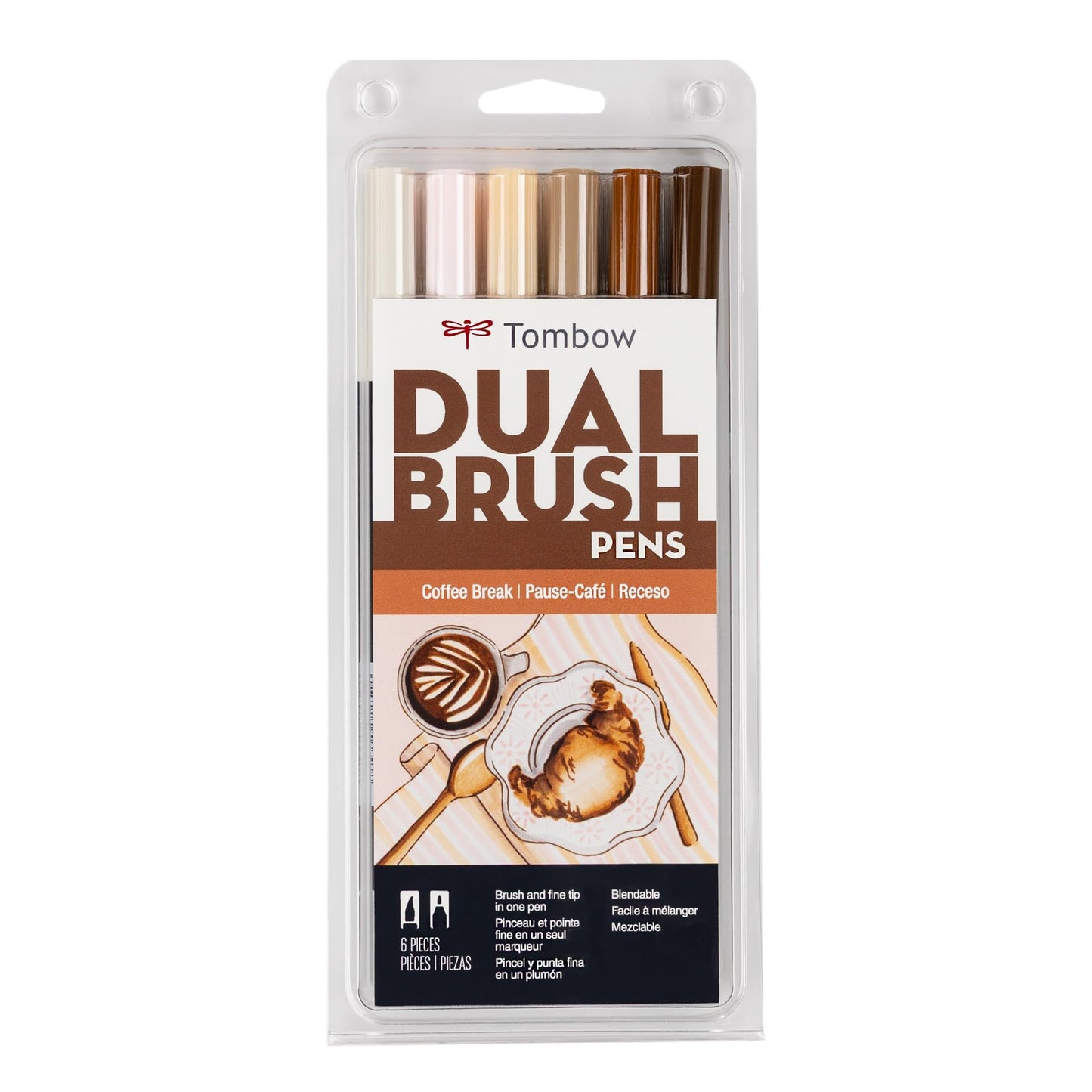 Tombow 56241 Dual Brush Pen Art Markers, Coffee Break, 6-Pack, Water-Based Ink, for Hand Lettering, Watercolor, Fine Art