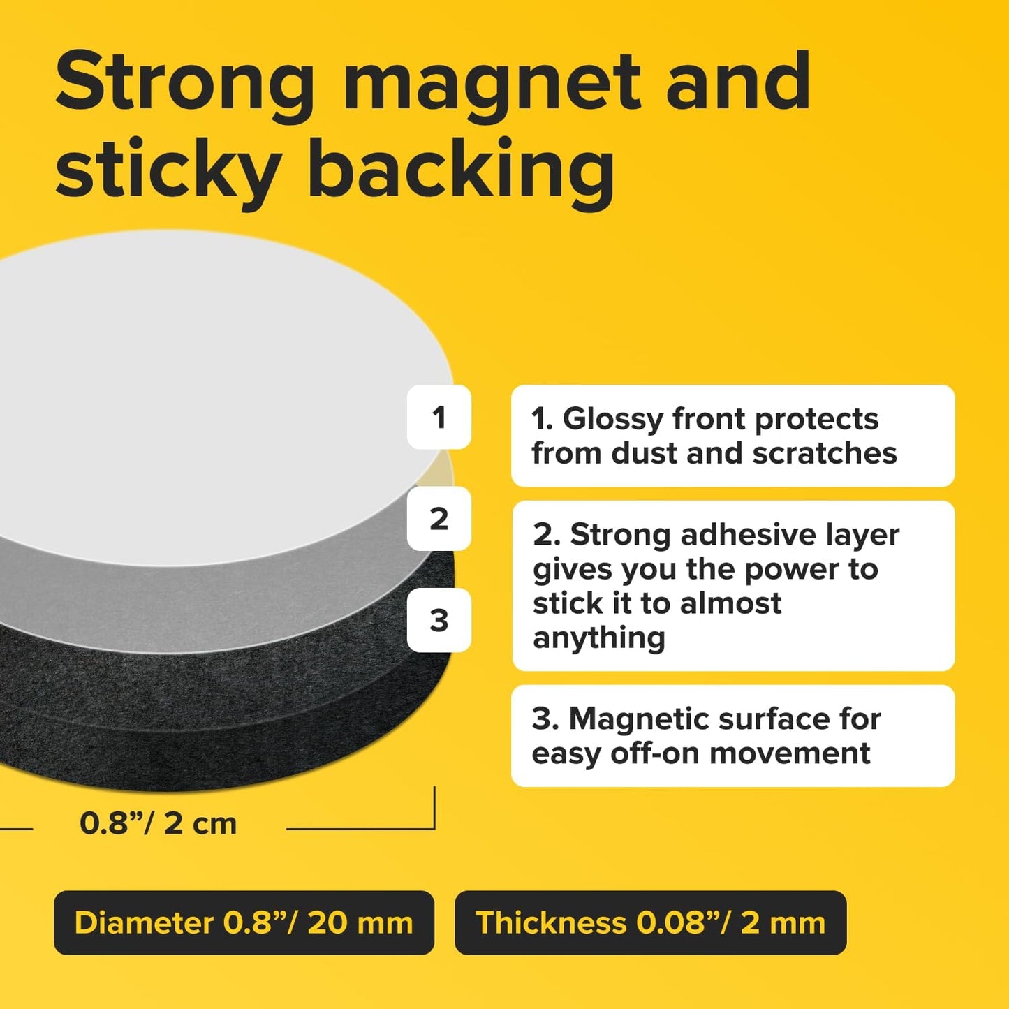 Peel-&-Stick Flexible Adhesive Magnets - 120 Magnetic Dots for Office Supplies, Whiteboard, Crafts, Fridge, & School Projects