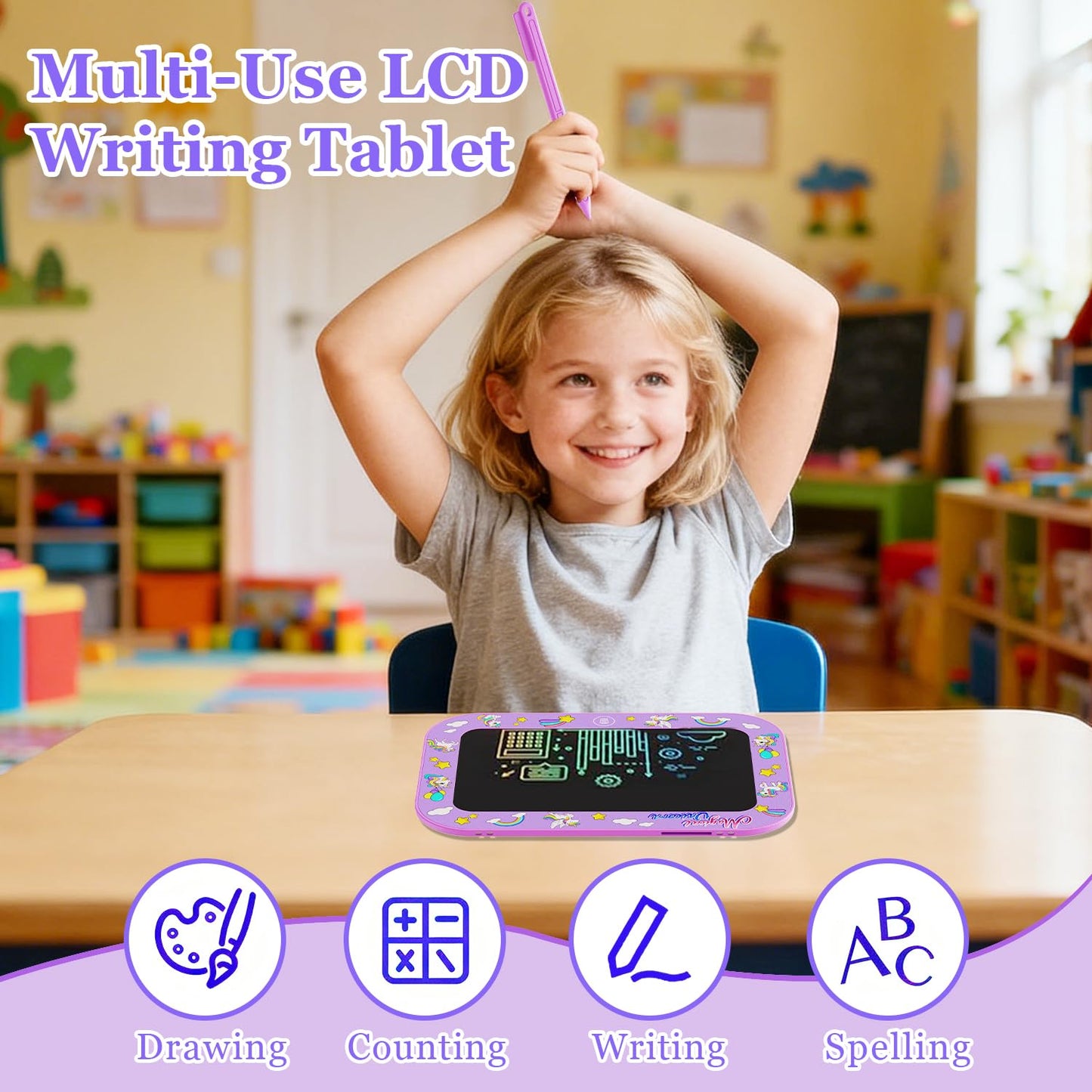 2 Pack LCD Writing Tablet for Kids,10Inch Colorful Reusable Electronic Toddler Doodle Board Drawing Tablet Pads,Educational Learning Toys Gifts for 3 4 5 6 7 8 Year Old Girls (Pink&Purple-10IN)