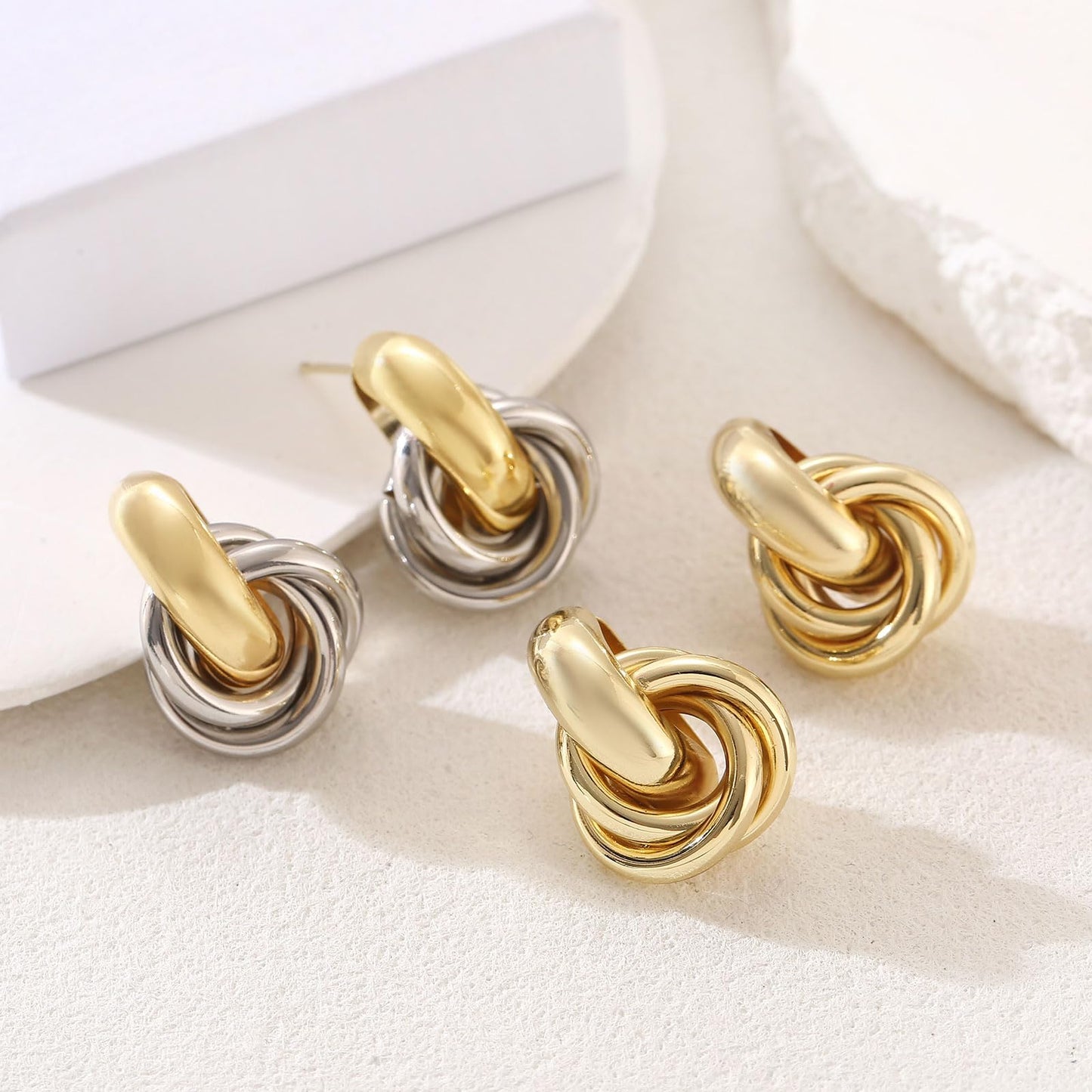 14K Gold Earrings for Women Knot Earring Studs Chunky Twisted Link Drop Statement Jewelry