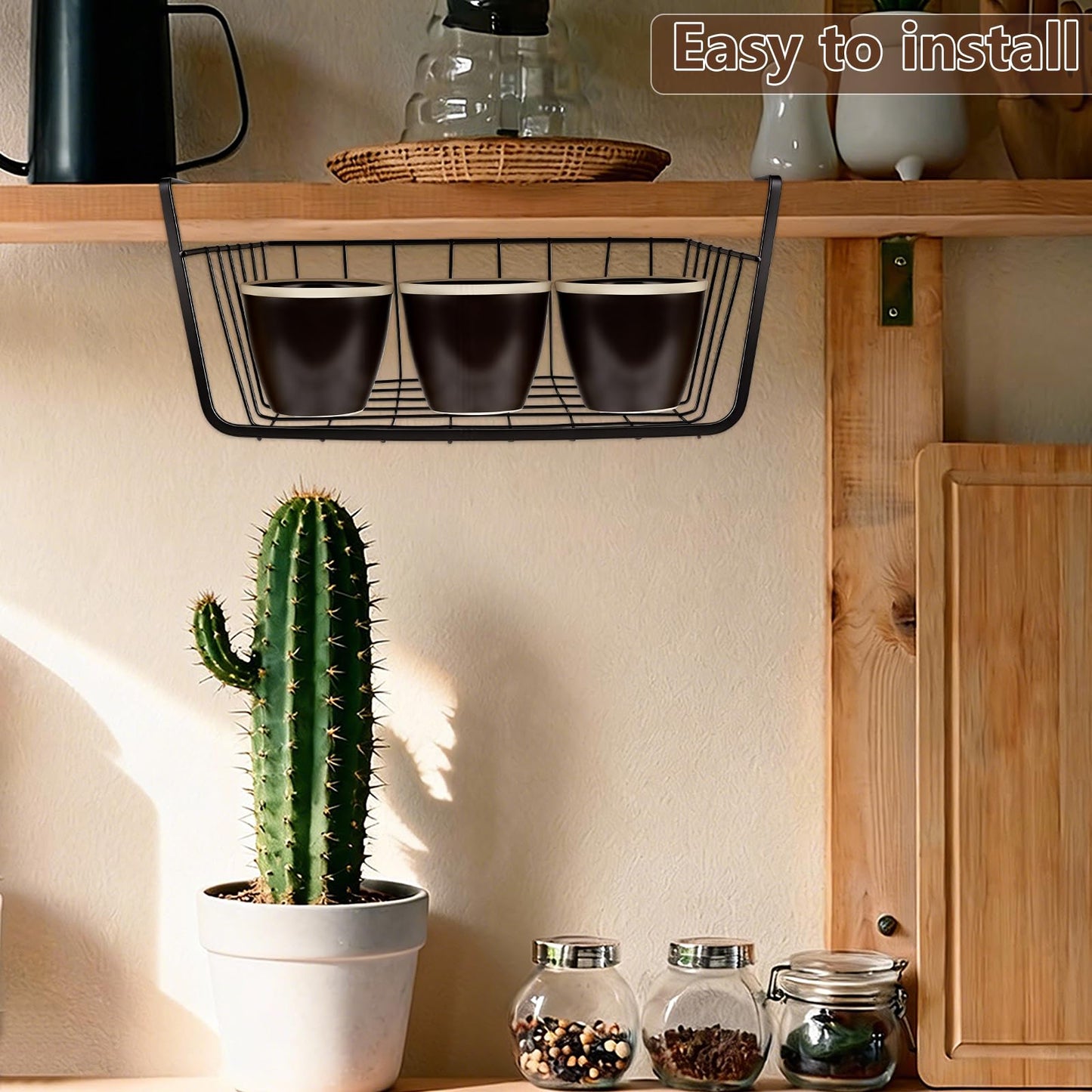 INTERWARM 8 Pcs Under Shelf Wire Basket, Slide-in Baskets Organizer for Kitchen Pantry Desk Bookshelf, Cabinet Baskets Organizer 12.2x8.66x5.1Inch for Kitchen, Office, Pantry(Black and White)