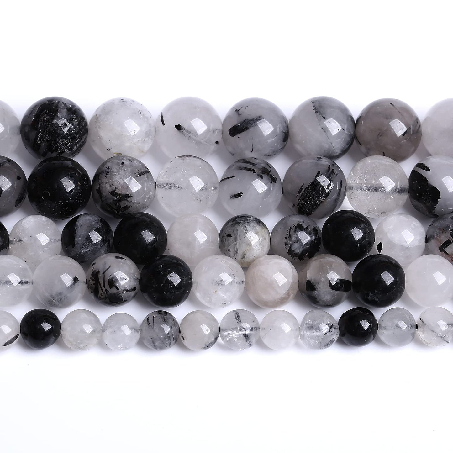 AAA Natural Black Quartz Rutilated Beads Round Loose Beads for Jewelry Making DIY Bracelet 60pcs 6mm Crystal Energy Healing Power Stone (Black Rutilated Quartz Crystal, 6mm)