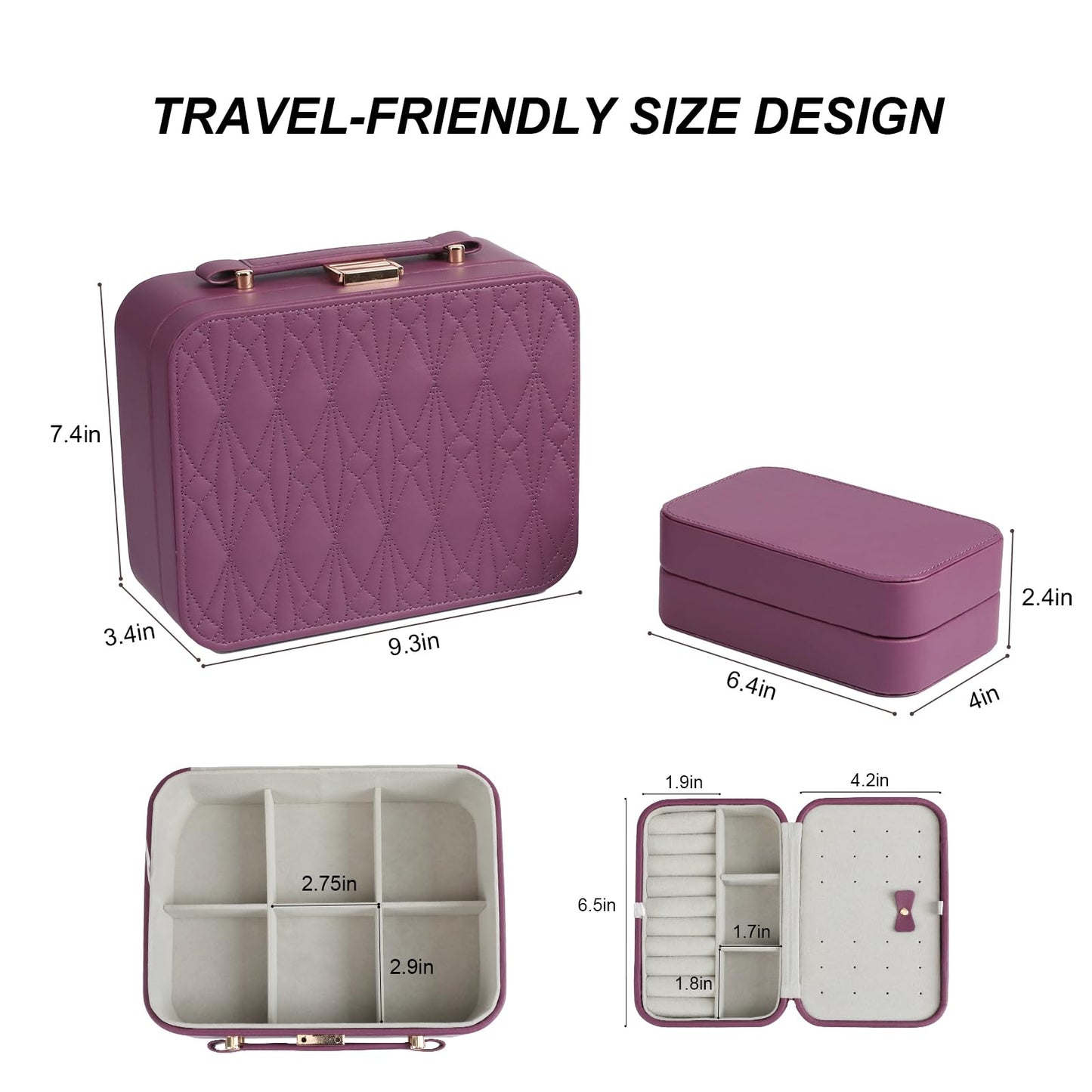 V-LAFUY Large Jewelry Case Organizer - Travel Jewelry Box and Portable Case, Burgundy Red
