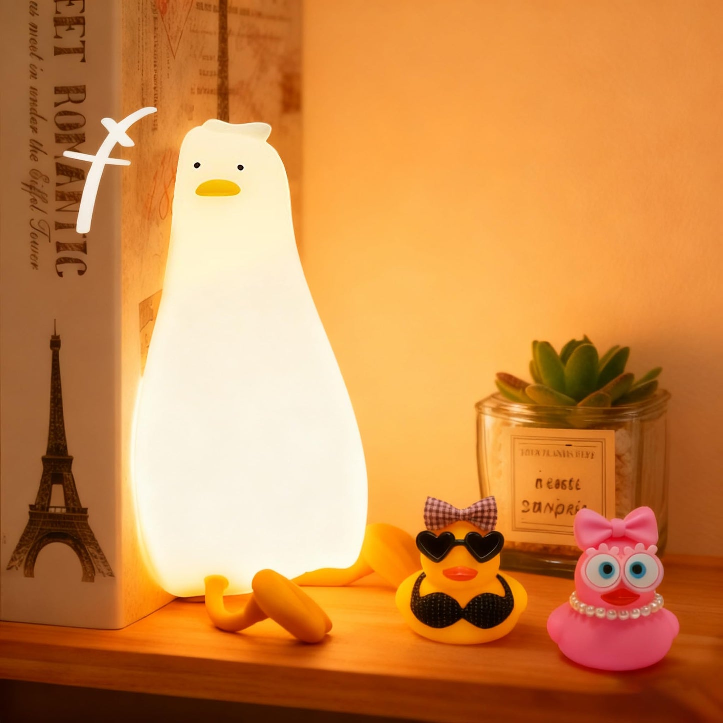 Lying Flat Duck Night Light,Cute White Elephant Gifts,Existential Crisis Duck Lamp,Silicone Squishy Animal Nursery Nightlight, Dimmable/Rechargeable Bedside Touch Lamp, Duck Gifts for Baby Kids Mom